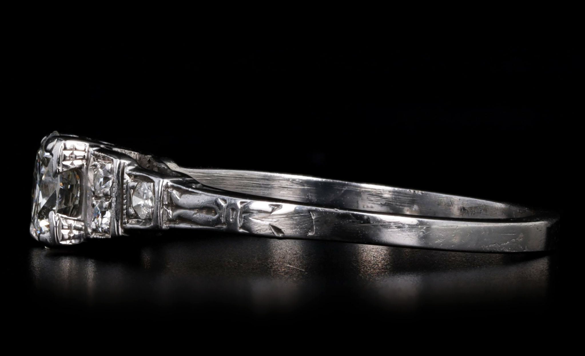 Art Deco Platinum 0.51 Carat Old European Diamond Engagement Ring - Queen May