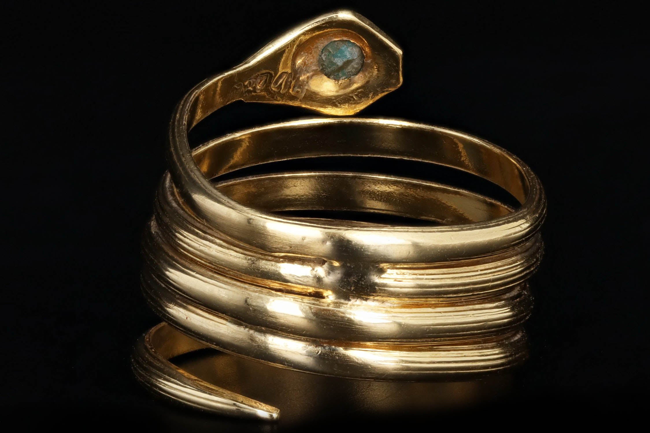 Vintage 18K Yellow Gold Turquoise Snake Wrap Ring - Queen May