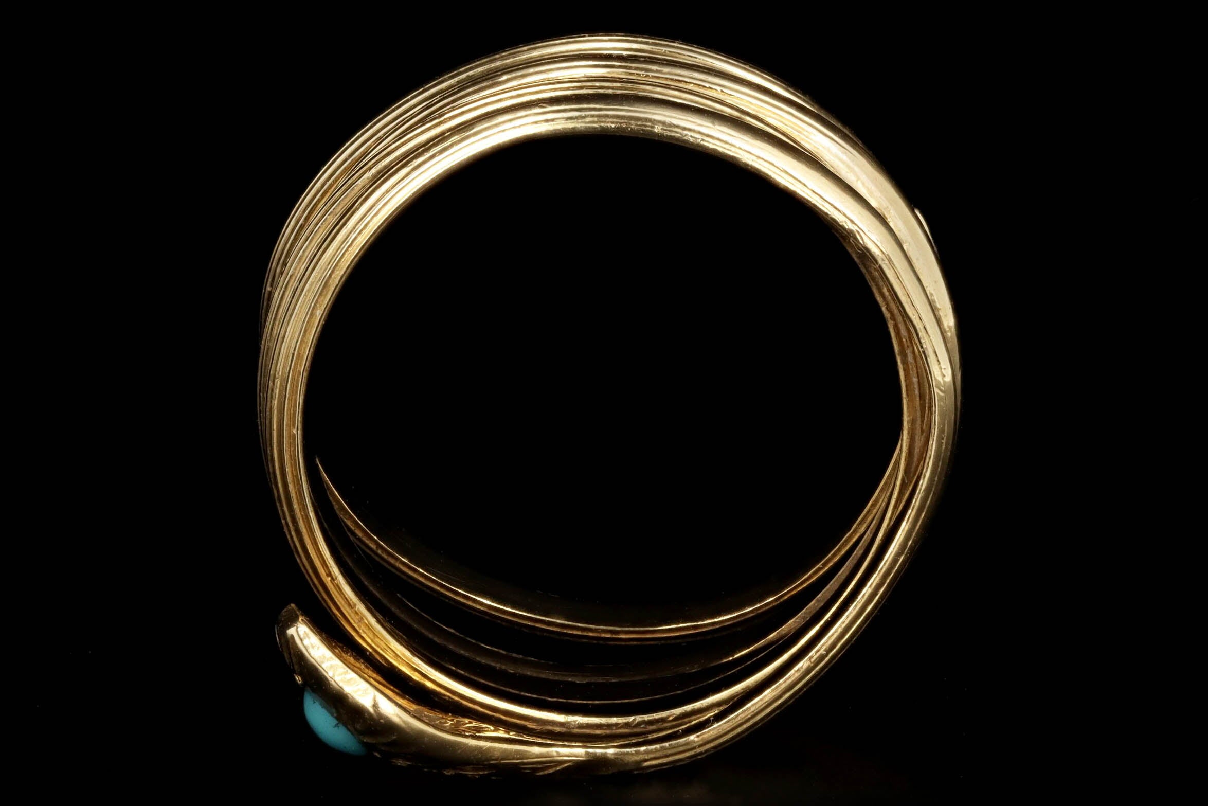 Vintage 18K Yellow Gold Turquoise Snake Wrap Ring - Queen May