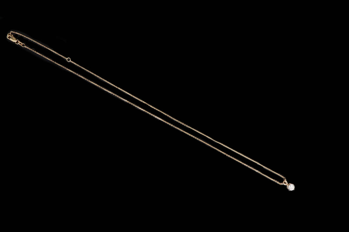 14K Yellow Gold 0.45 Carat Old European Diamond Solitaire Pendant Necklace - Queen May