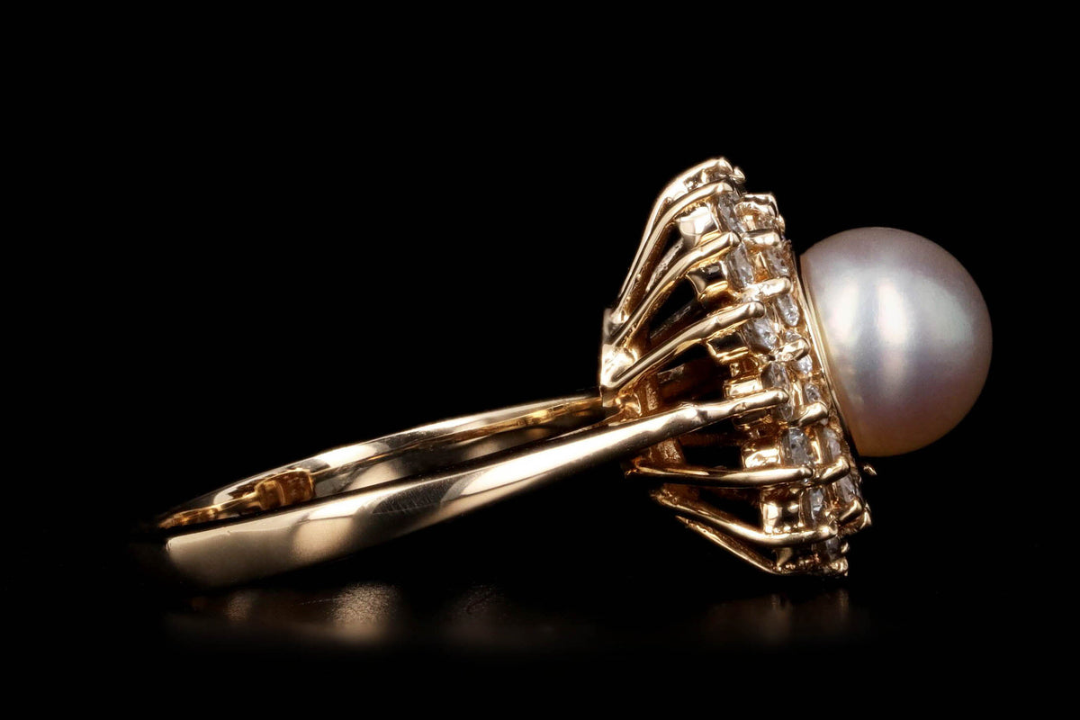 14K Yellow Gold 7.9mm Cultured Pearl & Diamond Double Halo Ring - Queen May