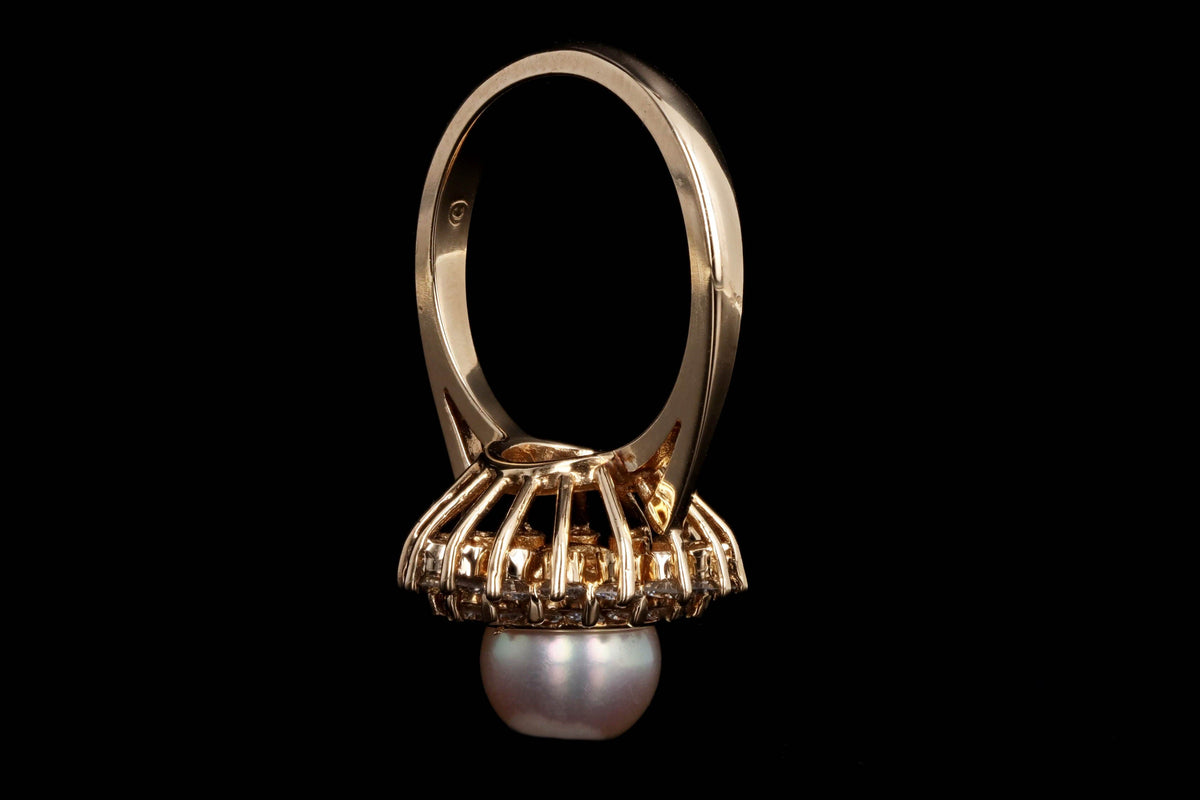 14K Yellow Gold 7.9mm Cultured Pearl & Diamond Double Halo Ring - Queen May