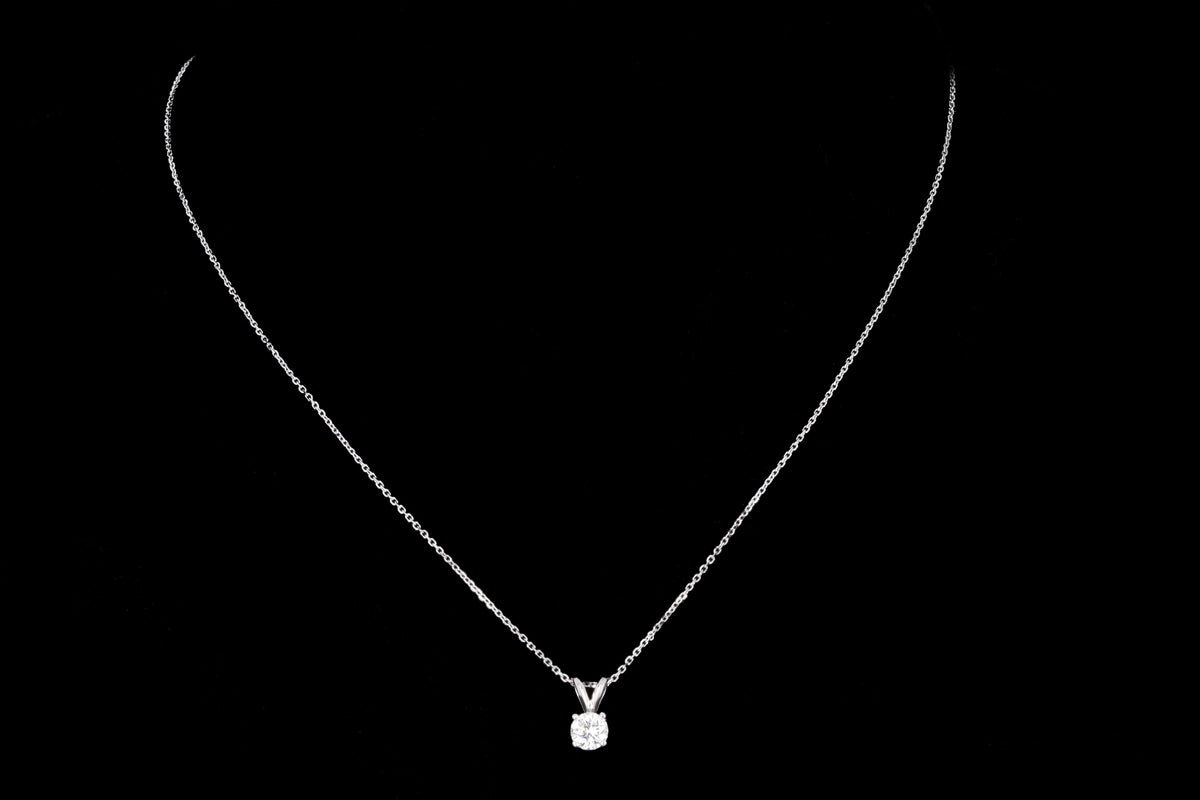 14K White Gold 0.66 Carat Round Brilliant Diamond Solitaire Pendant Necklace - Queen May