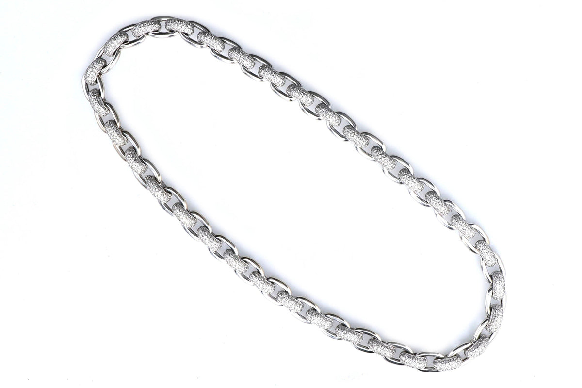 18K White Gold 10 Carat Total Weight Round Brilliant Diamond Pave Link Chain Necklace - Queen May