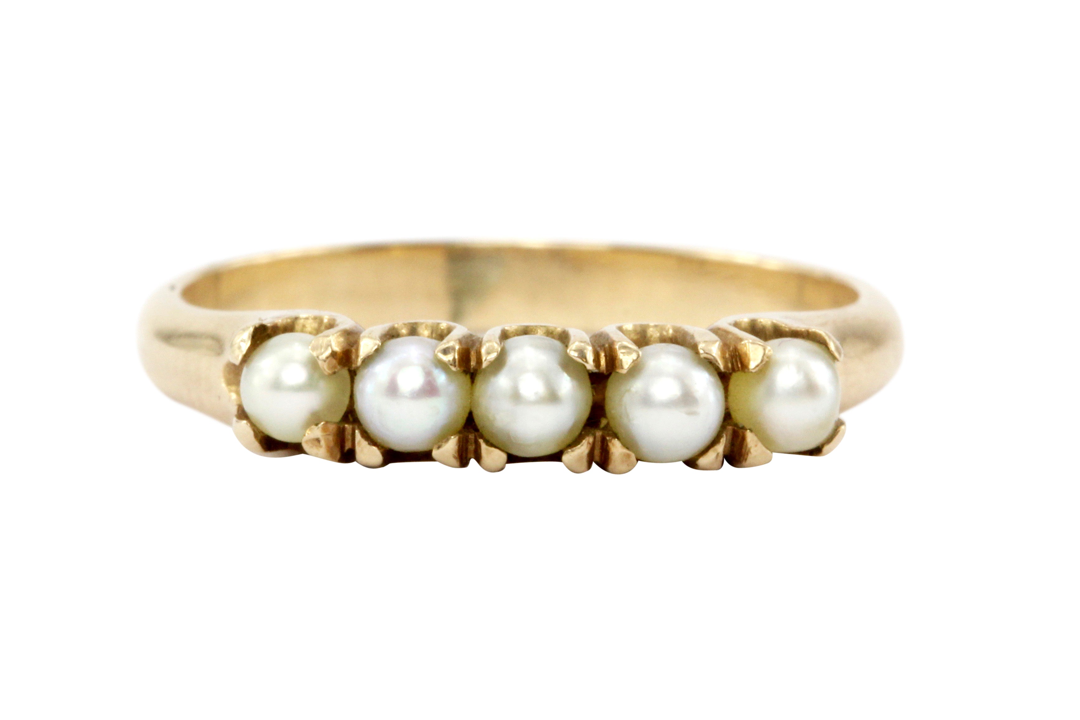 Victorian 14K Yellow Gold 5 Pearl Band - Queen May