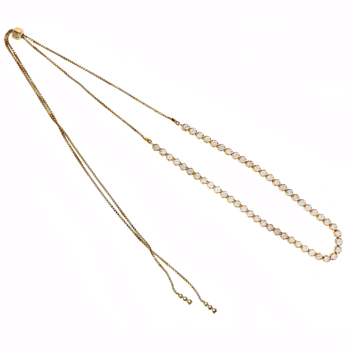14K Yellow Gold 7 Carat Total Weight Round Diamond Adjustable Bolo Tennis Necklace - Queen May
