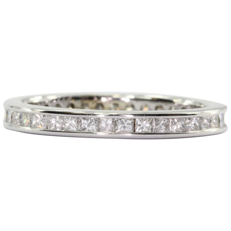 14K White Gold 1 CTW Princess Cut Diamond Eternity Band Ring Size 6 - Queen May