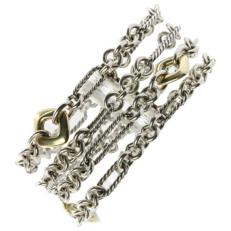 David Yurman Figaro Sterling Silver & 18K Gold 4 Row Cushion Donut Bracelet - Queen May
