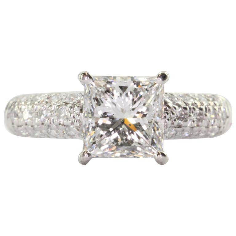 Platinum 2.433 CT Square Brilliant Cut Diamond Engagement Ring 2.85 CTW - Queen May