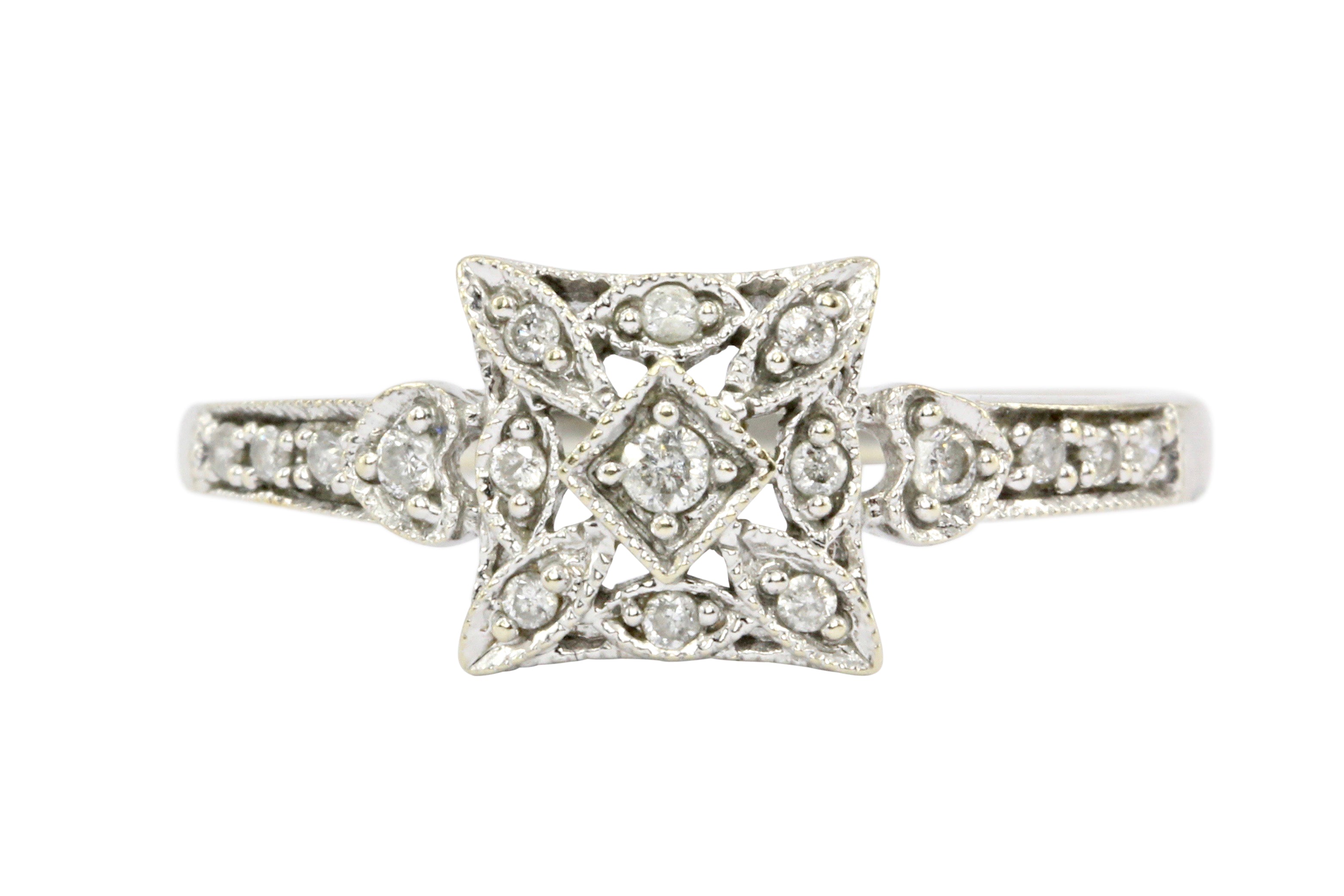 14K White Gold Diamond Ring - Queen May