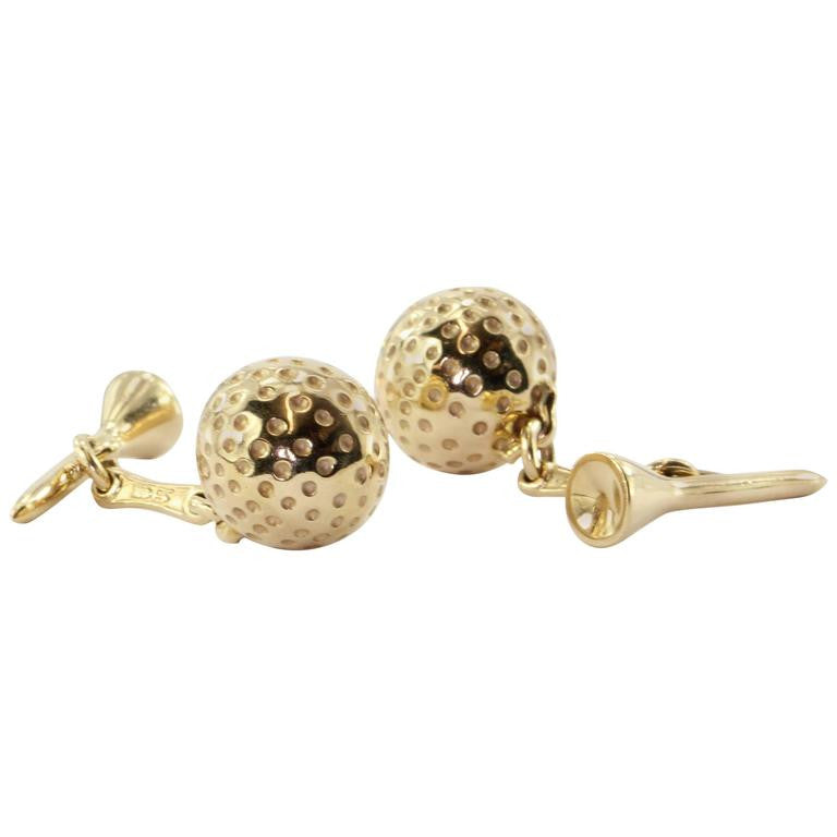 Retro 14K Gold Golf Ball & Tee Cufflinks - Queen May