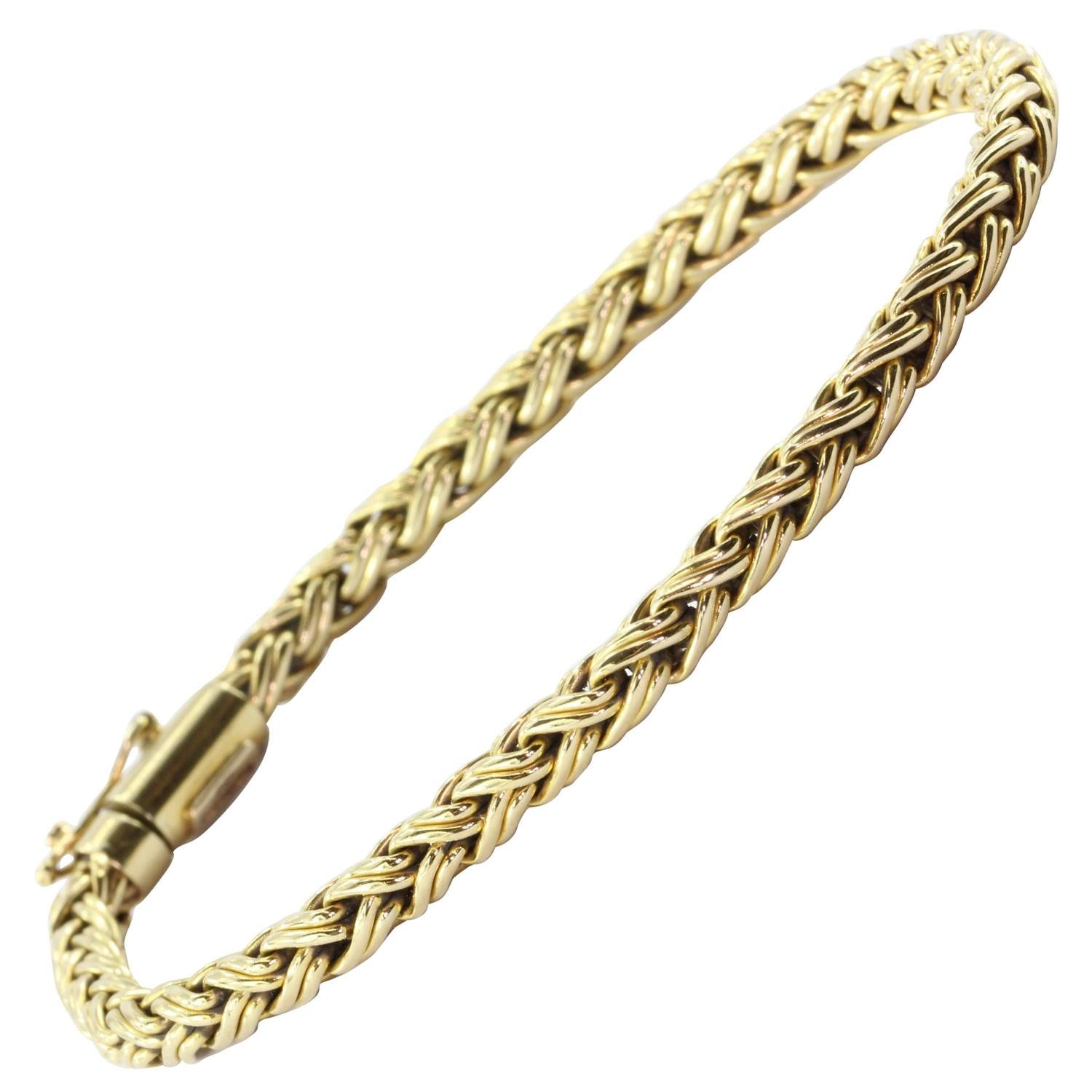 Tiffany & Co 18K Gold Woven Braided Bracelet 7.4" - Queen May