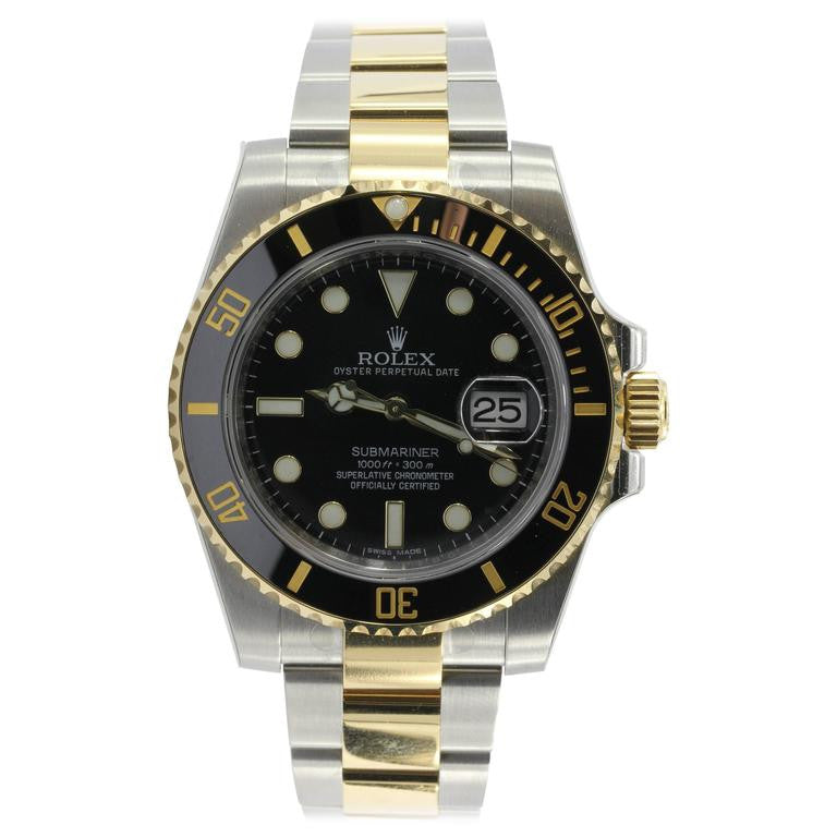 Rolex Black Dial Submariner Stainless 18K Gold Oyster Automatic Watch 116613 - Queen May