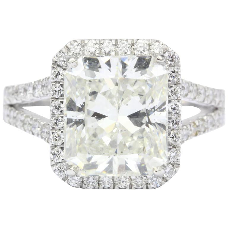 5.05 Carat Rectangular Diamond Platinum Engagement Ring - Queen May