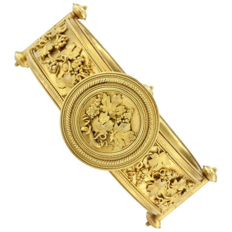Victorian 22k Gold Etruscan Revival Grape Bangle Bracelet c.1870 - Queen May