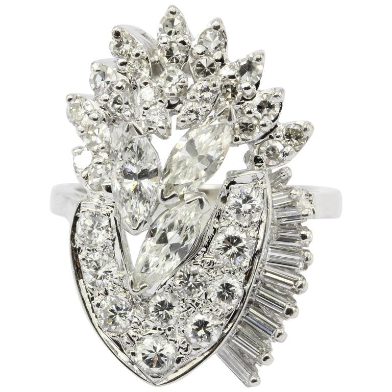 Retro Harold Freeman EREV 14K White Gold Diamond Cocktail Ring c.1960's - Queen May