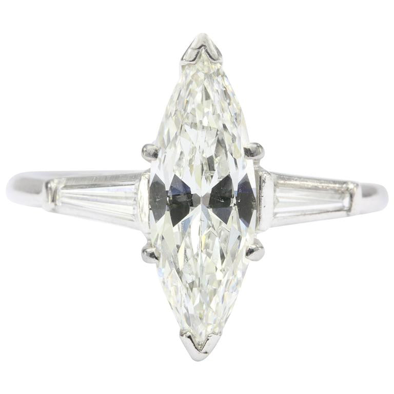 Platinum 1.5 Carat Marquise Engagement Ring 1.7 CTW - Queen May