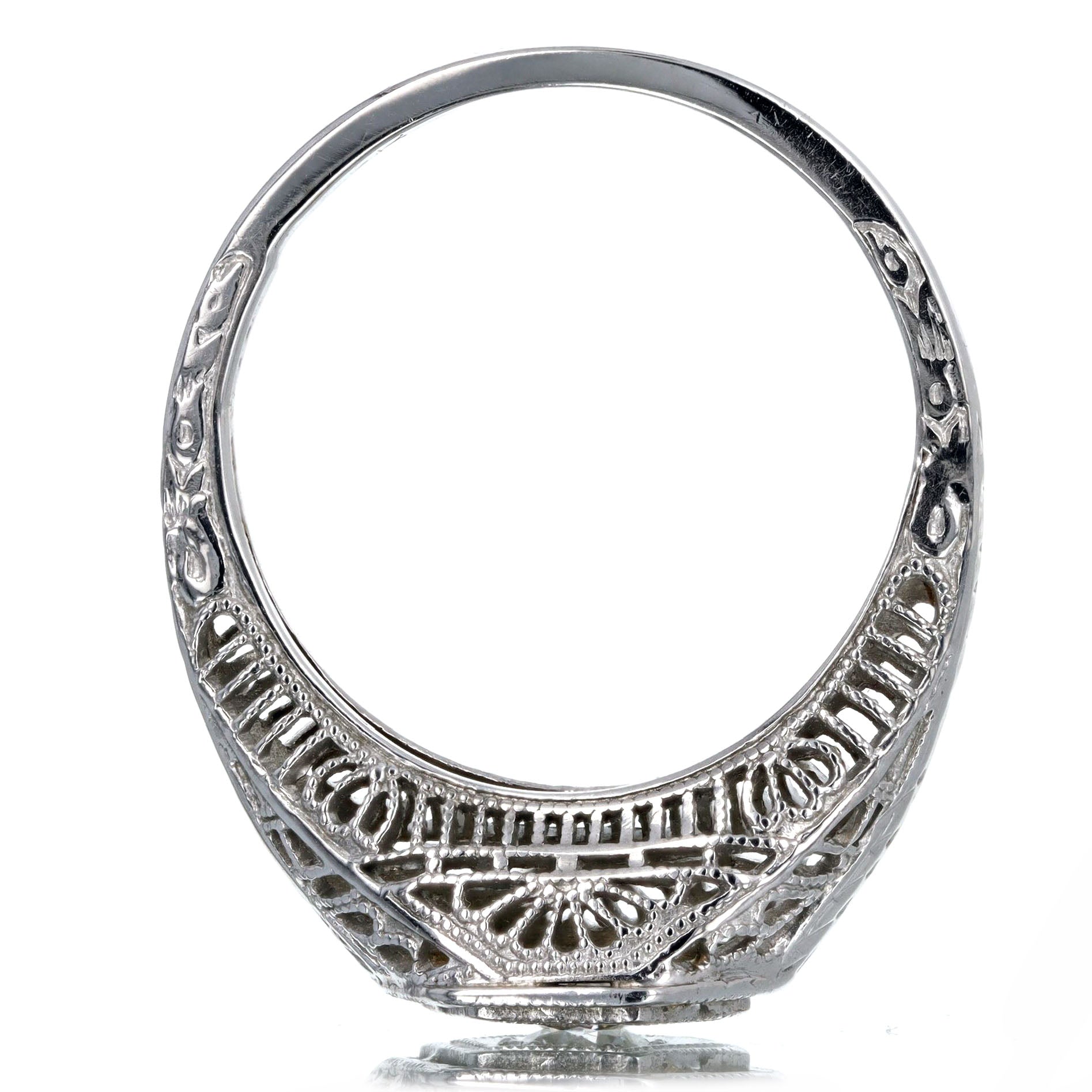 Art Deco 18K White Gold 0.15 Carat Old European Diamond Filigree Engagement Ring - Queen May