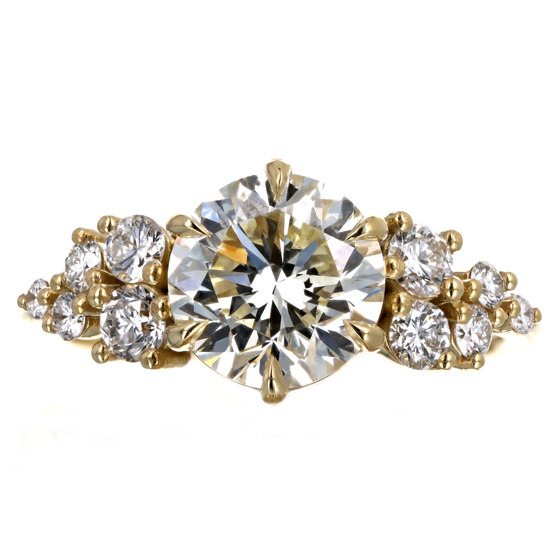2.10 Carat Round Brilliant Diamond Floral Engagement Ring in 18K Yellow Gold GIA Certified - Queen May