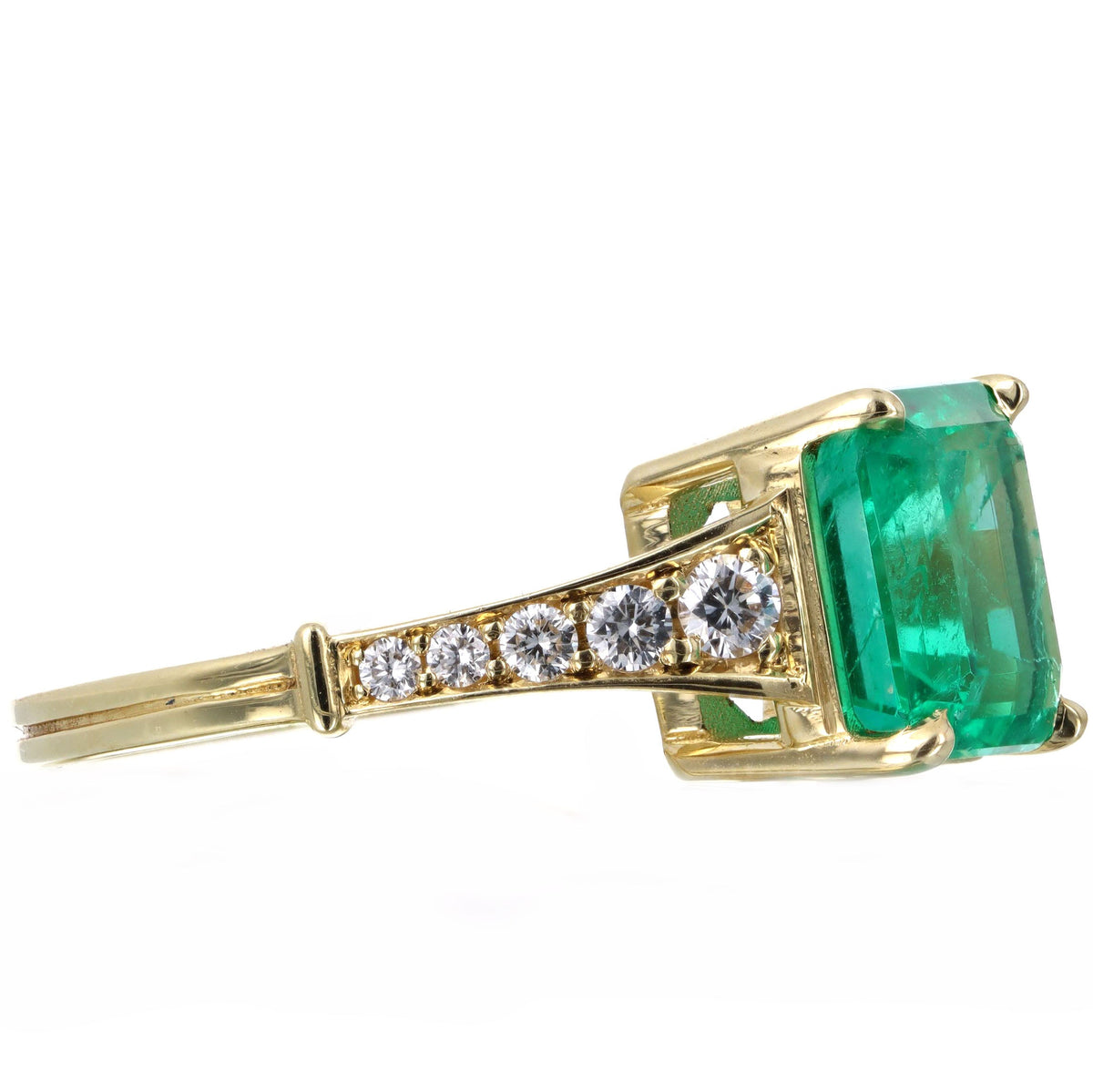 3.47 Carat Colombian Emerald & Diamond Ring in 18K Yellow Gold AGL Certified - Queen May