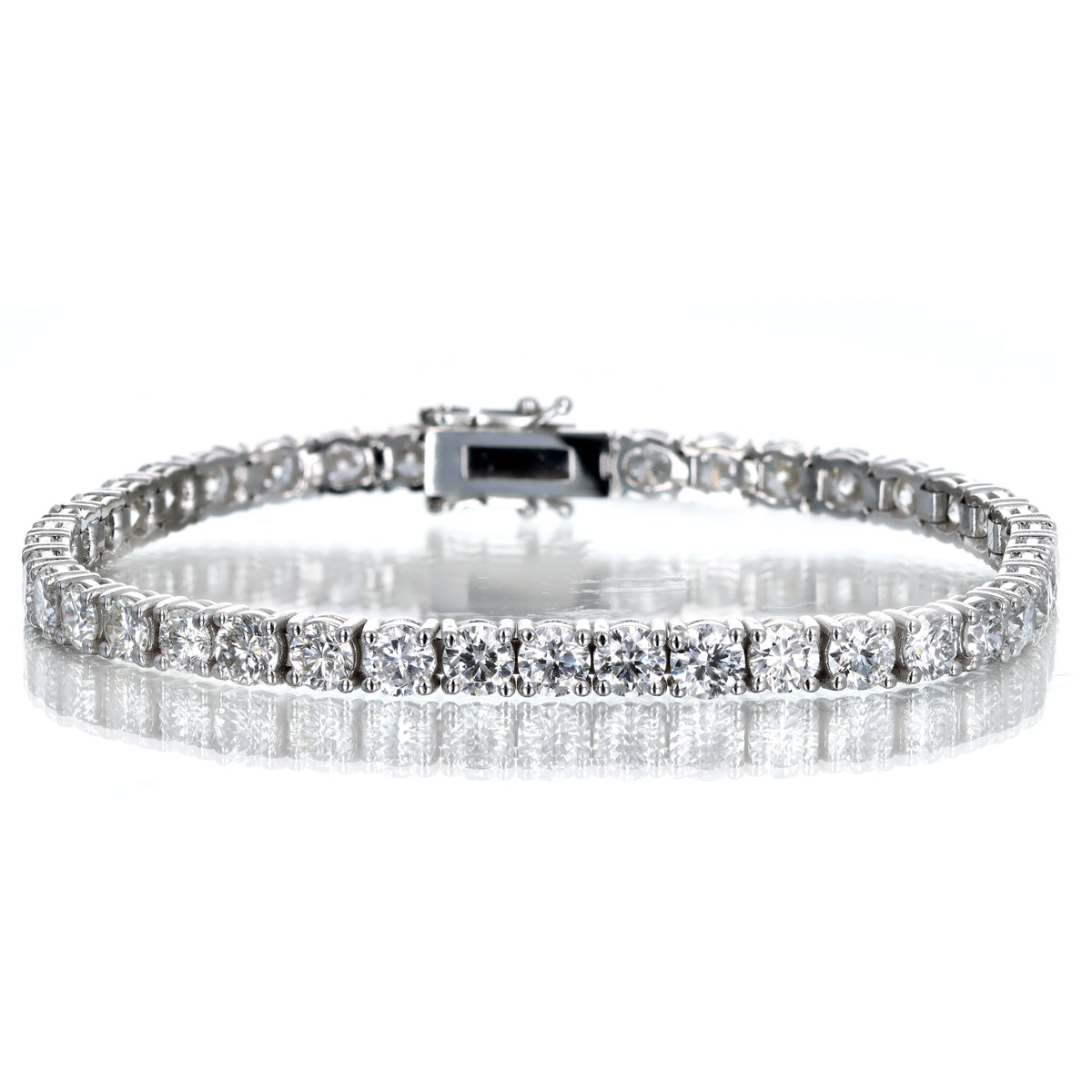 14K White Gold 10.61 Carat Total Weight Round Brilliant Cut Diamond Tennis Bracelet - Queen May