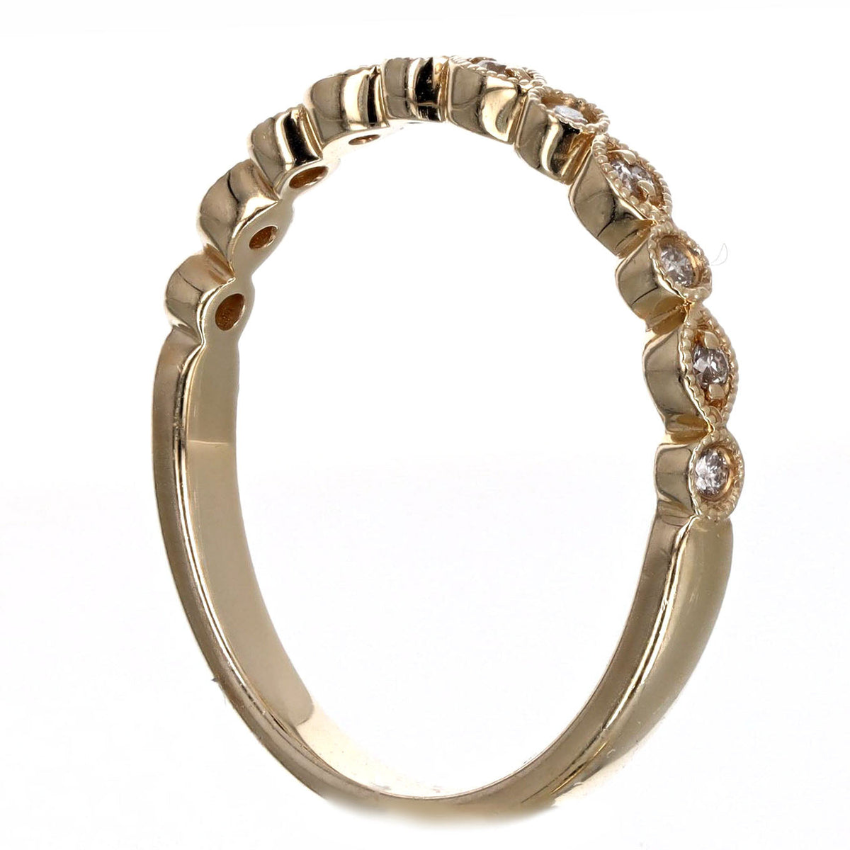 14K Yellow Gold 0.09 Carat Total Weight Diamond Scalloped Milgrain Wedding Band - Queen May