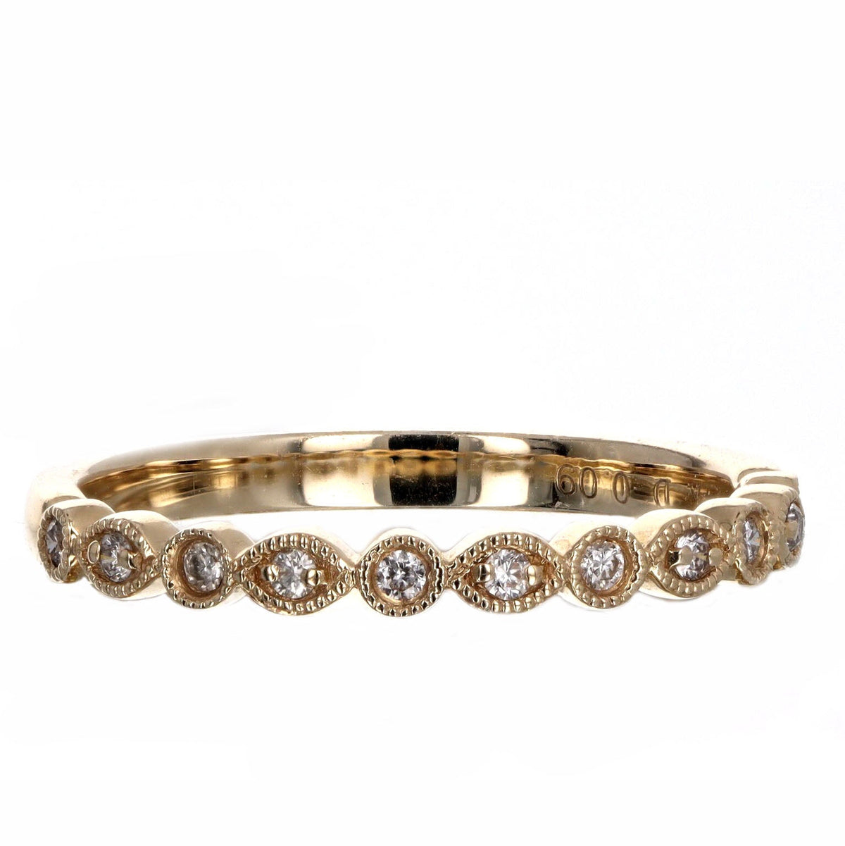 14K Yellow Gold 0.09 Carat Total Weight Diamond Scalloped Milgrain Wedding Band - Queen May