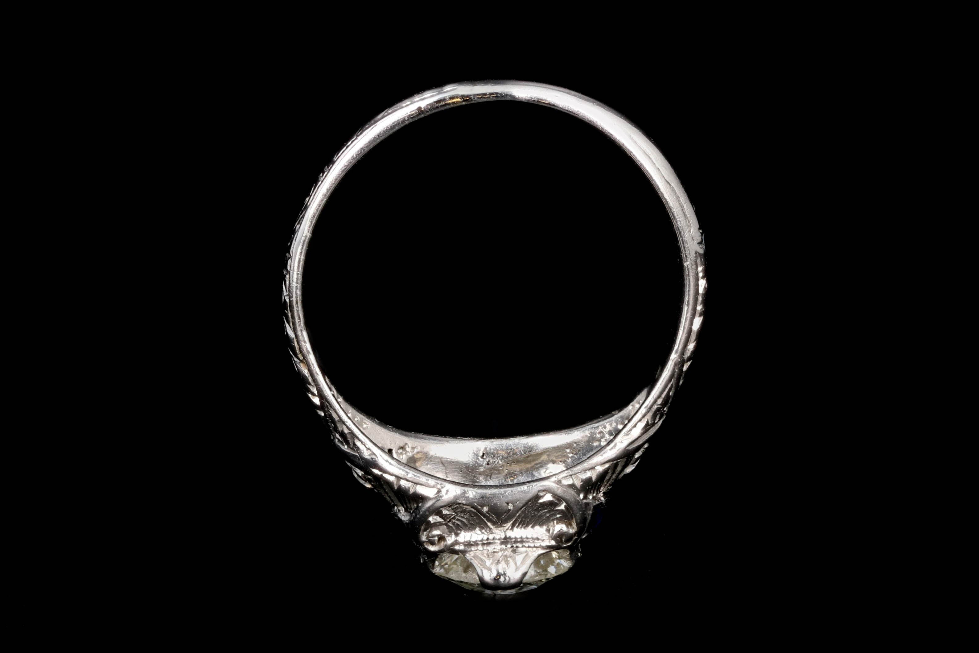 Art Deco Platinum .90 CTR Old European Cut Diamond Engagement Ring - Queen May
