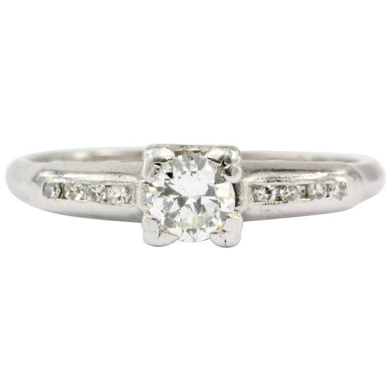 Vintage Platinum & Diamond Transition Cut Engagement Ring Signed STS ...