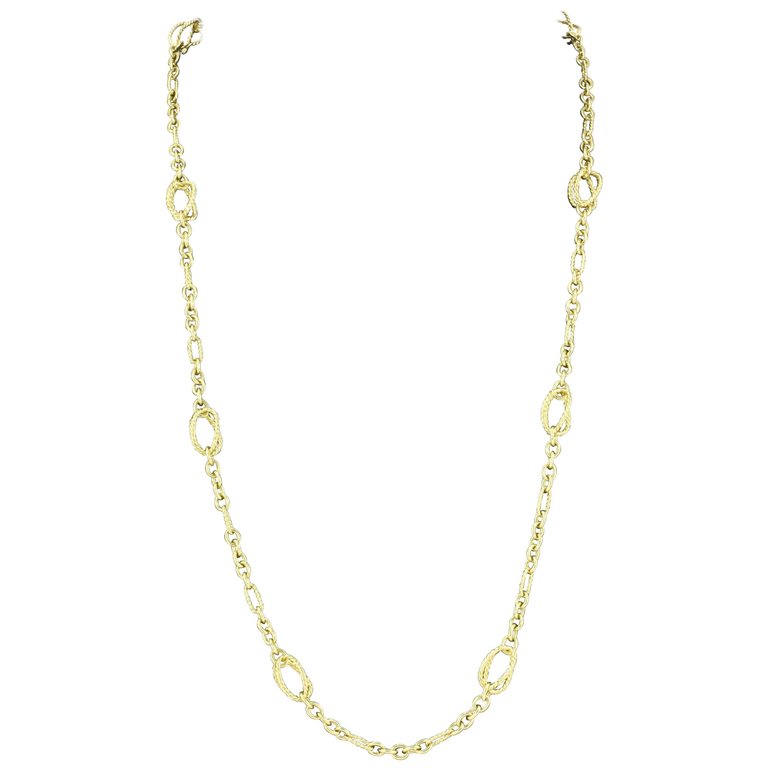 Rare David Yurman 18K White and Yellow Gold Diamond Spiral Link Necklace 32" - Queen May