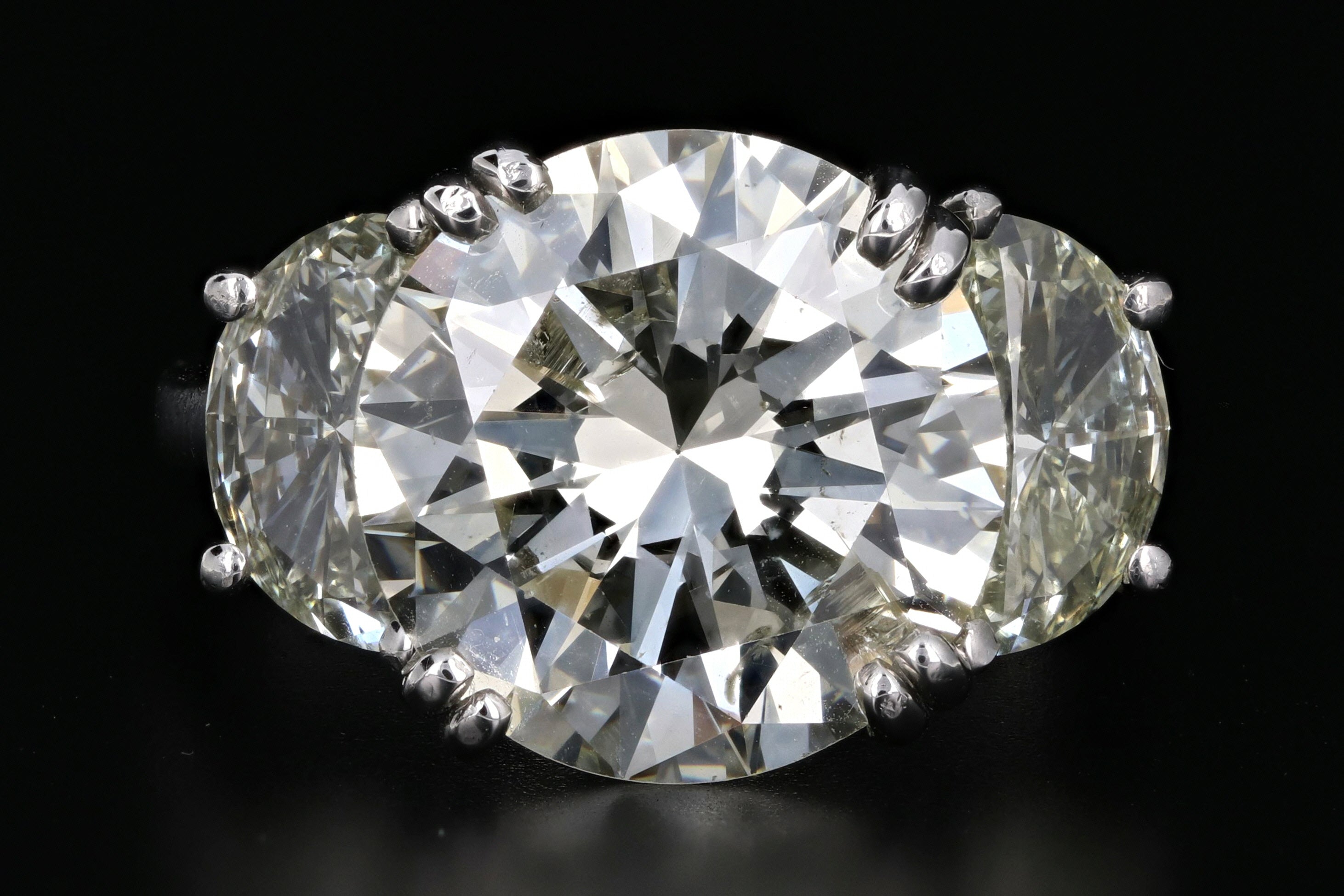 New Platinum 8.4 Carat Diamond with Two Half Moon Diamond Engagement Ring - Queen May