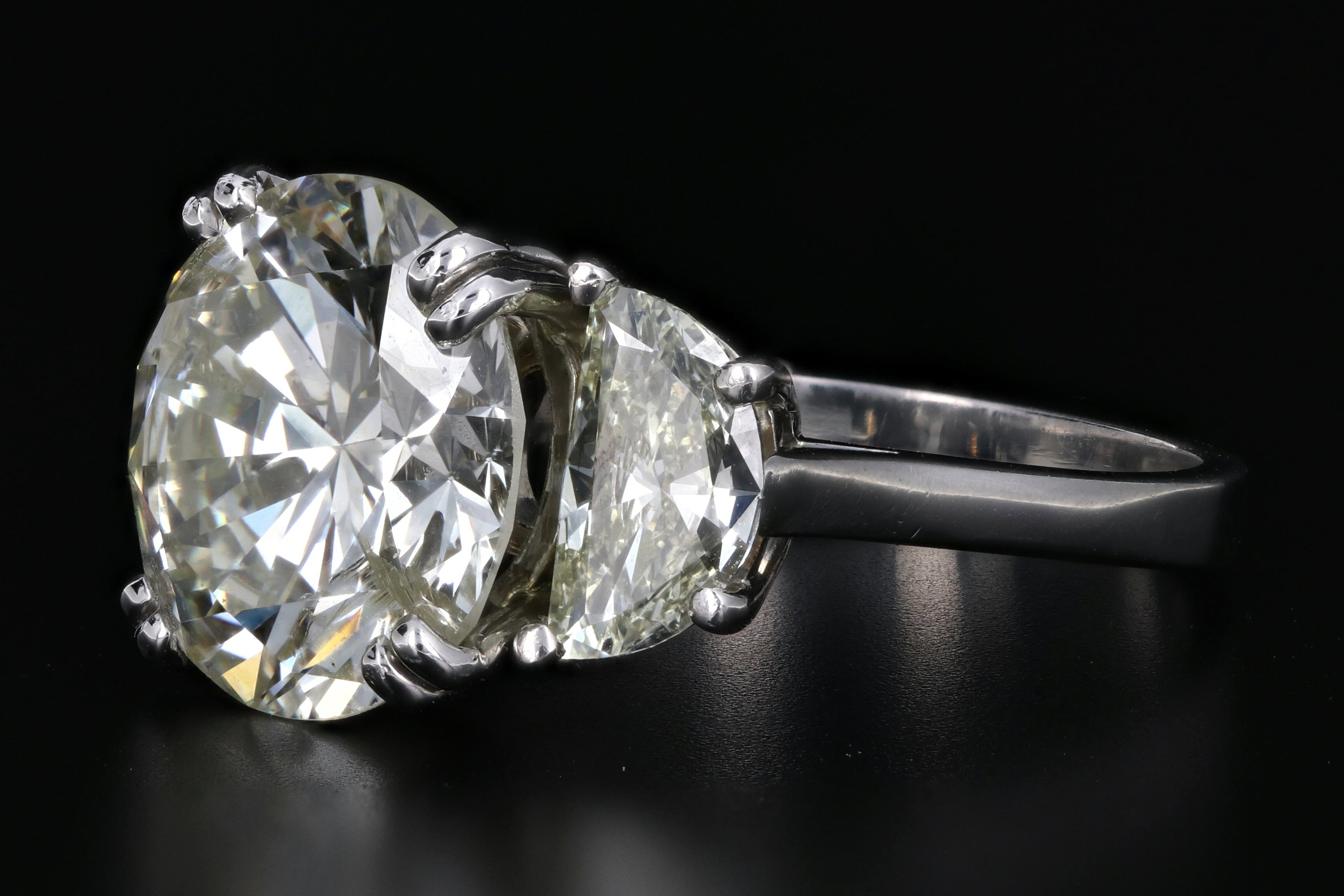 New Platinum 8.4 Carat Diamond with Two Half Moon Diamond Engagement Ring - Queen May