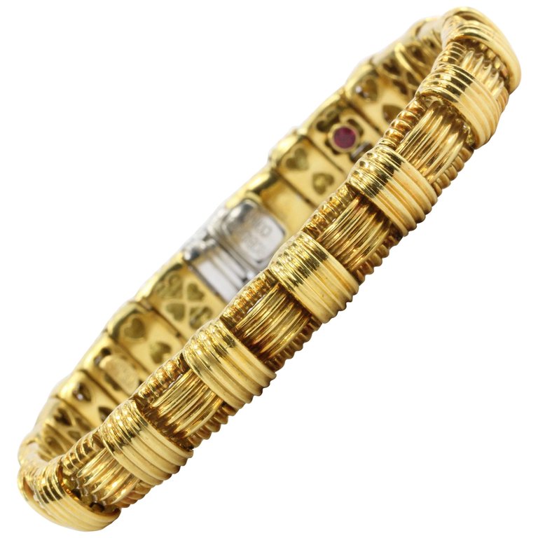 Roberto Coin 18K Gold & Diamond Appassionata 1 Row Woven Bracelet - Queen May