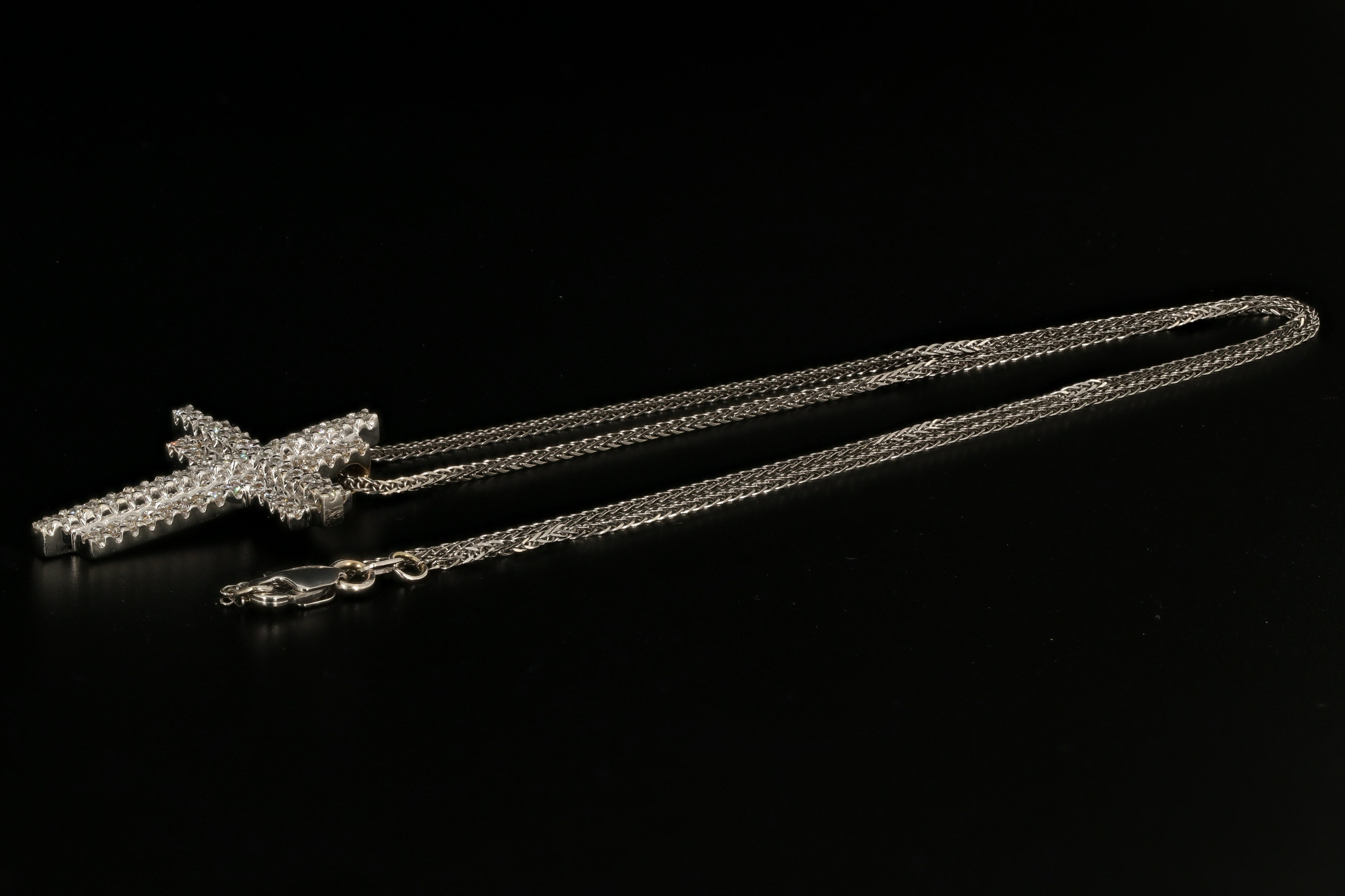 18K White Gold 1 CTW Diamond Cross Pendant with 14K White Gold Chain - Queen May