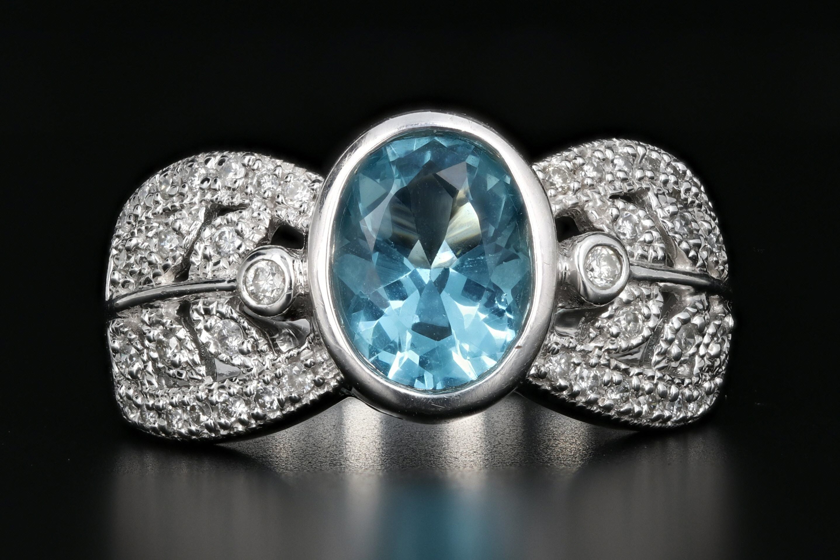 14K White Gold Blue Glass with .20 CTW Diamond Ring - Queen May