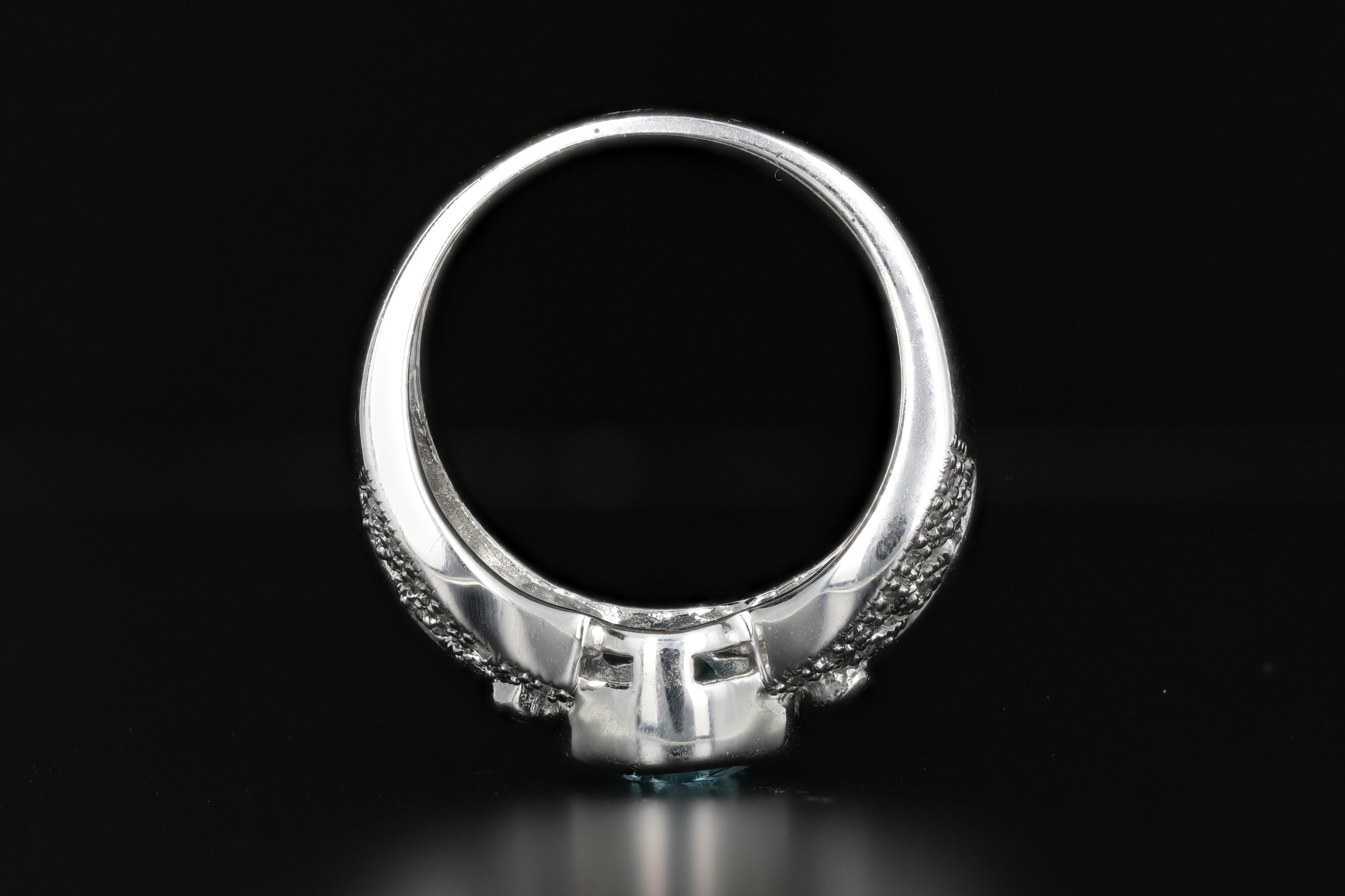 14K White Gold Blue Glass with .20 CTW Diamond Ring - Queen May