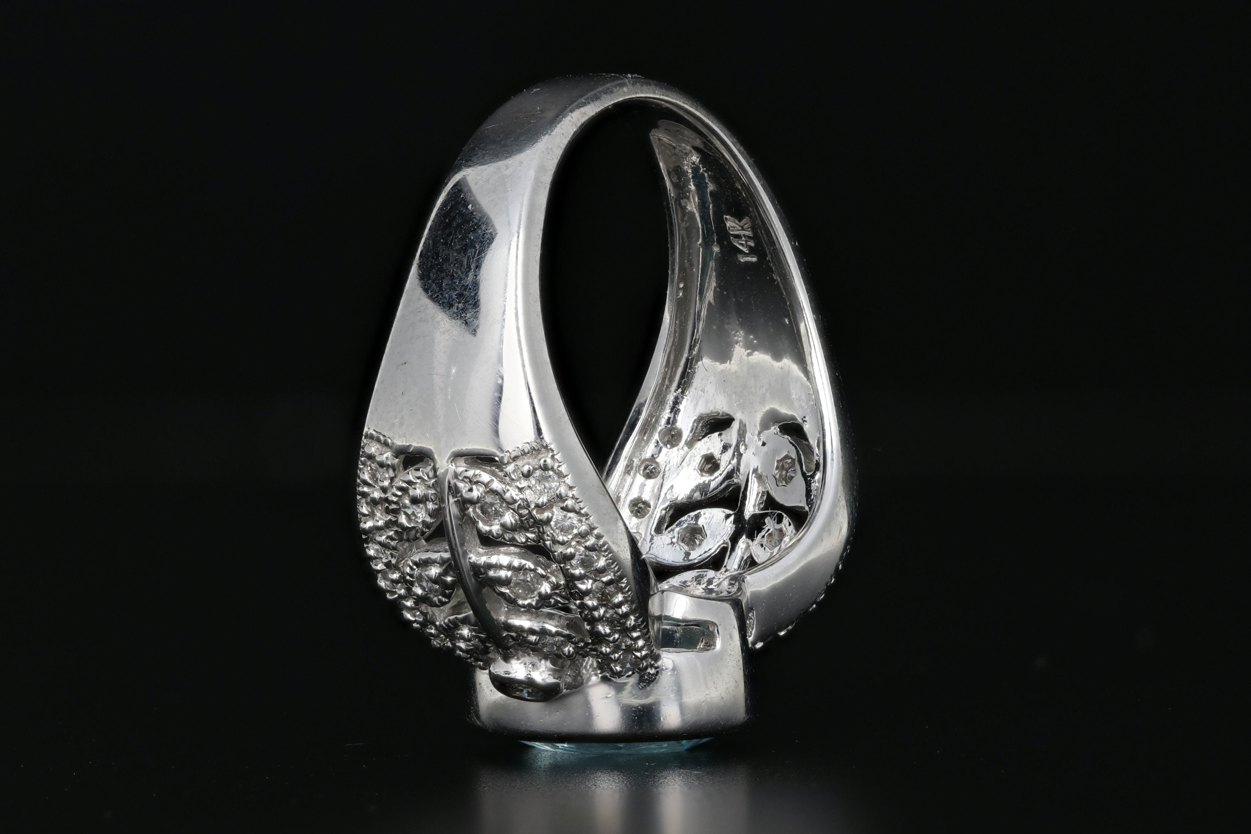 14K White Gold Blue Glass with .20 CTW Diamond Ring - Queen May