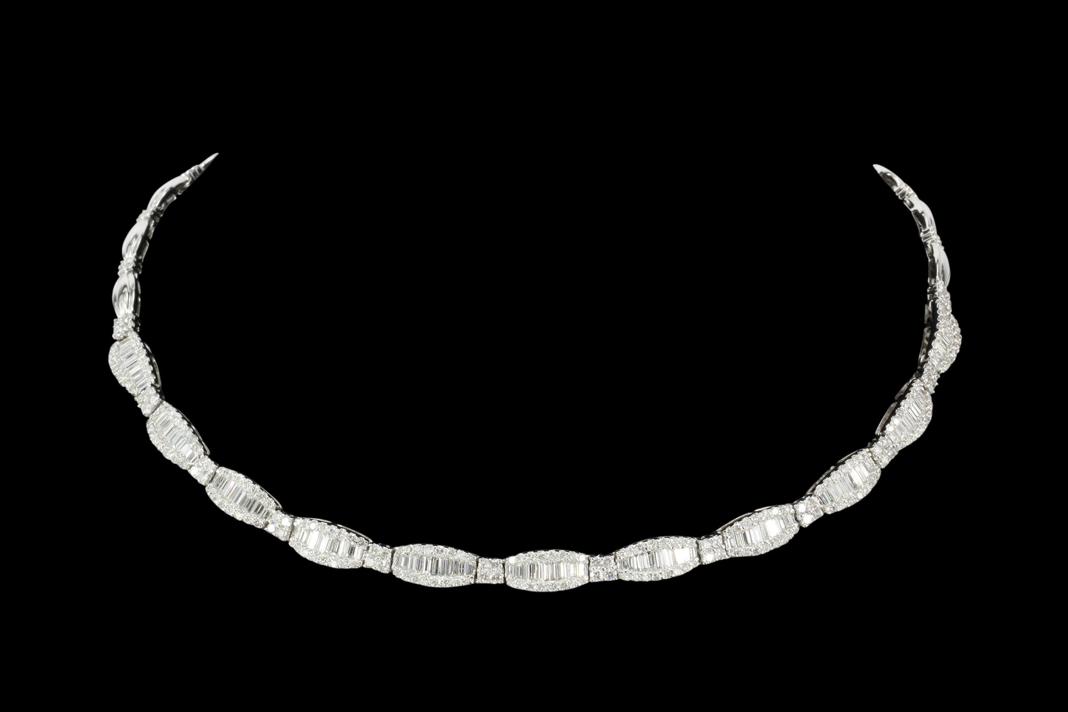 14K White Gold 10 CTW Baguette And Round Cut Diamond Necklace - Queen May