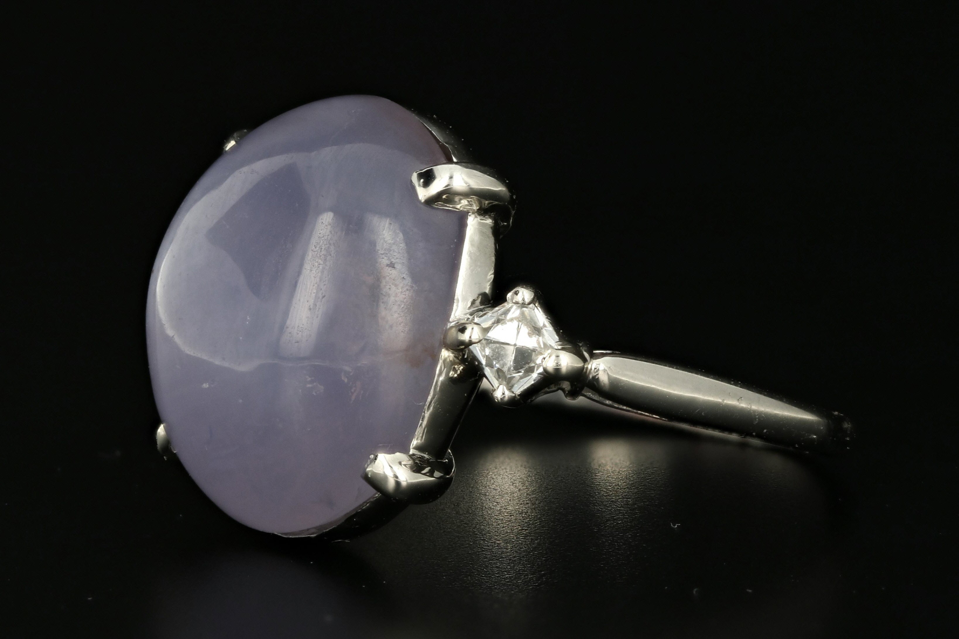 1930's Platinum 18.56 CT Natural Star Sapphire .18 CTW French Cut Diamond Ring - Queen May