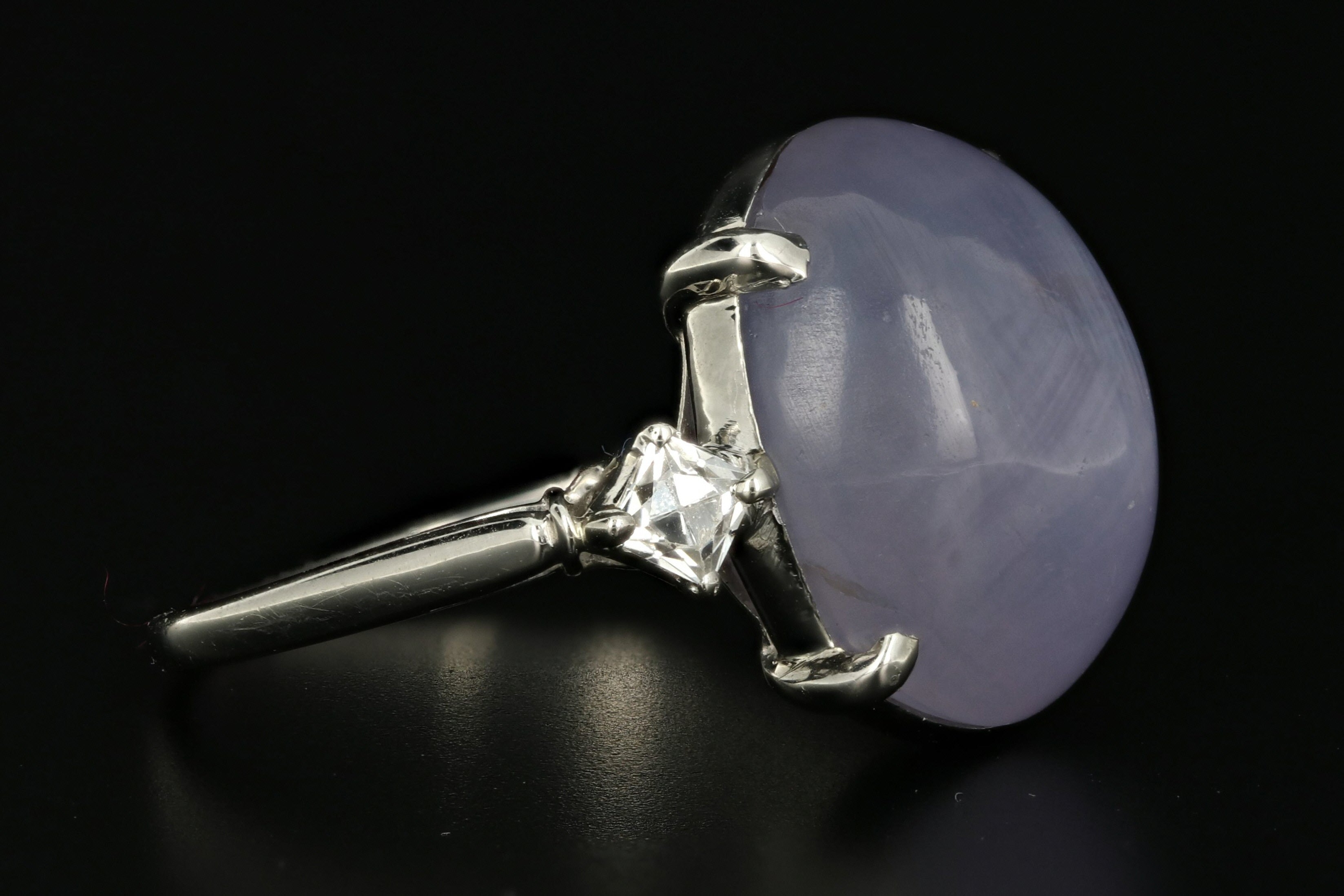1930's Platinum 18.56 CT Natural Star Sapphire .18 CTW French Cut Diamond Ring - Queen May