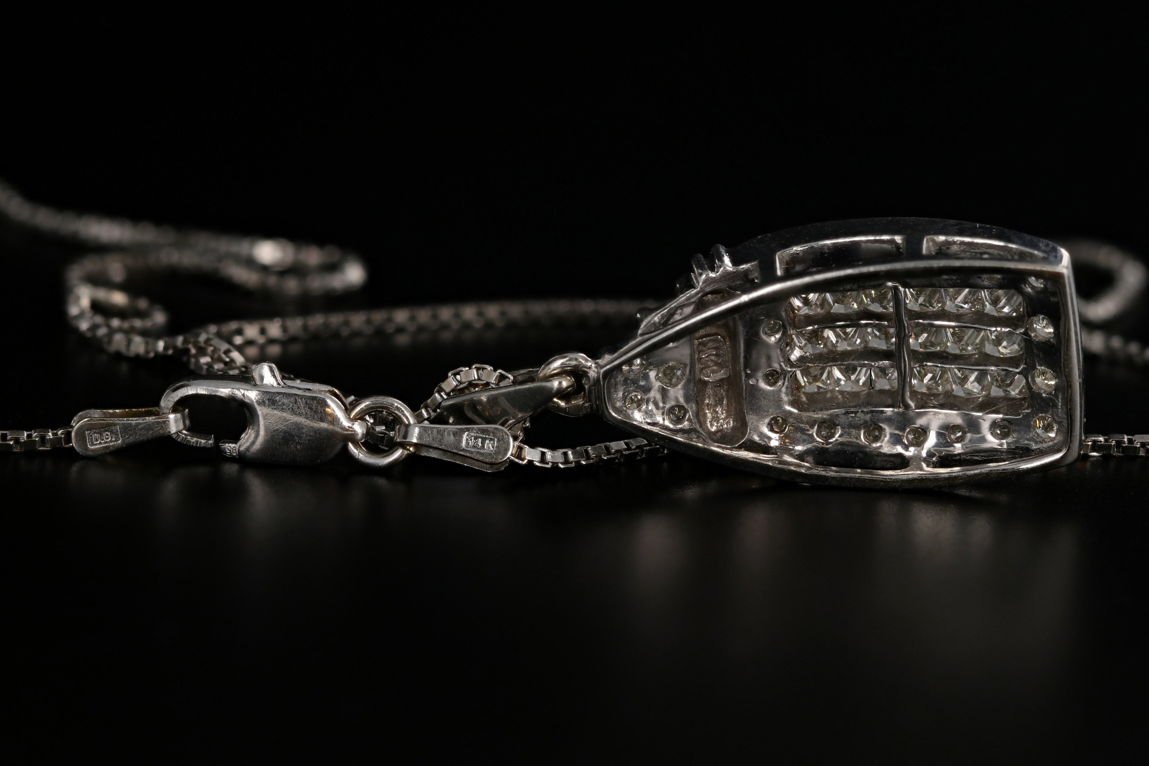 14K White Gold .75 CTW Diamond Pendant Necklace - Queen May