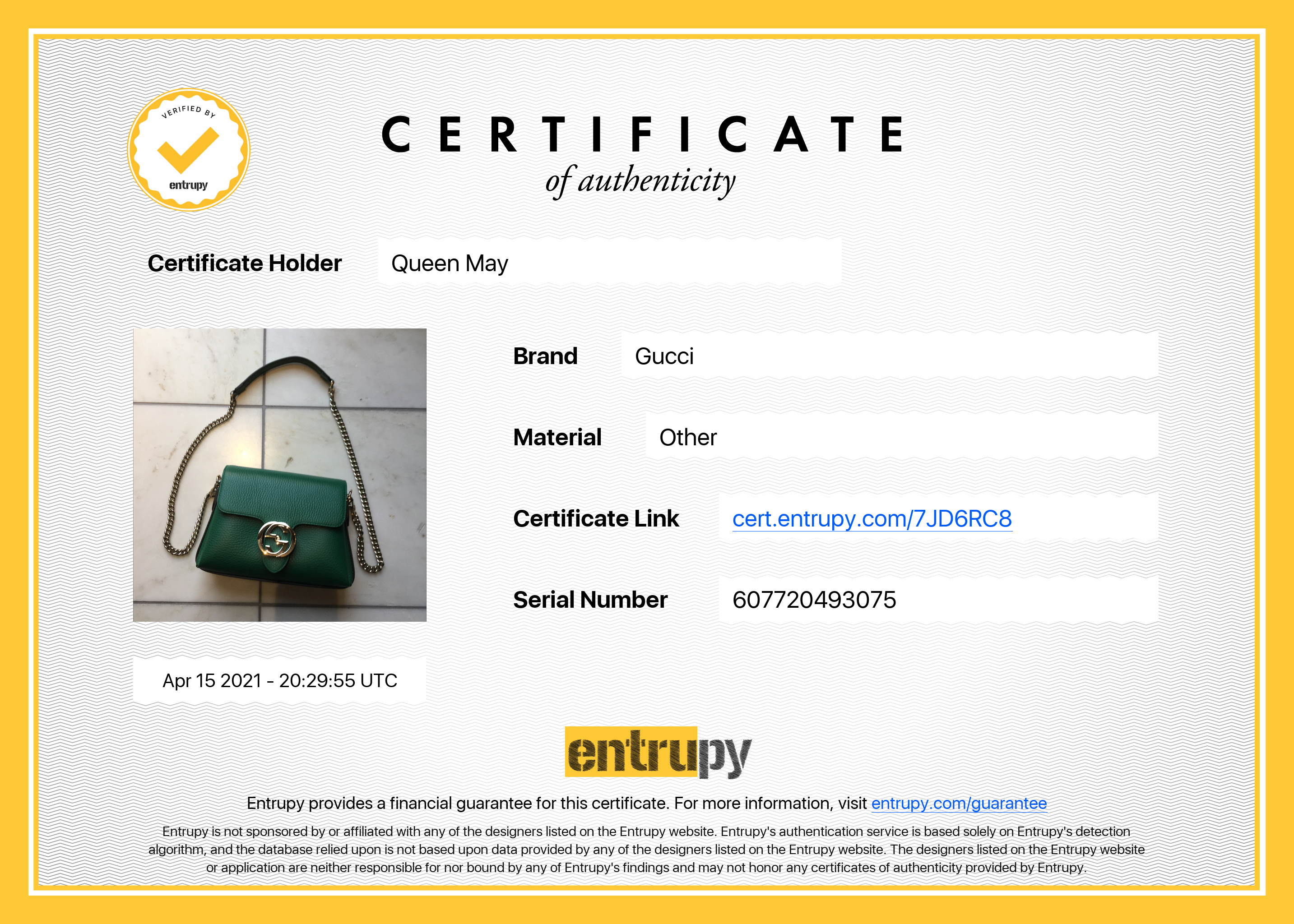 Gucci Dollar Calfskin Interlocking G Small Green Crossbody - Queen May