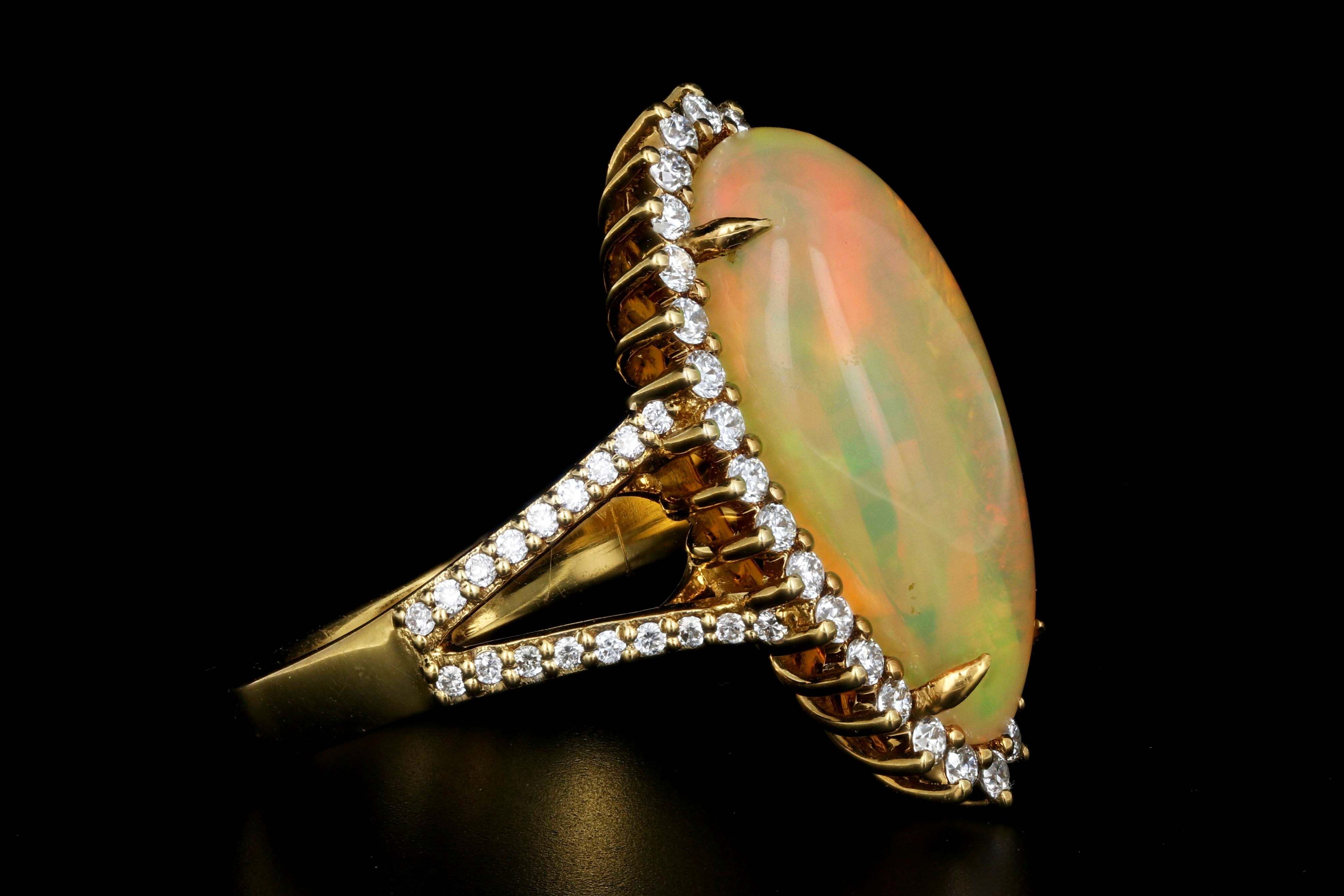 14K Yellow Gold 8.5 CT Ethiopian Opal with .75CTW Diamond Halo Ring - Queen May