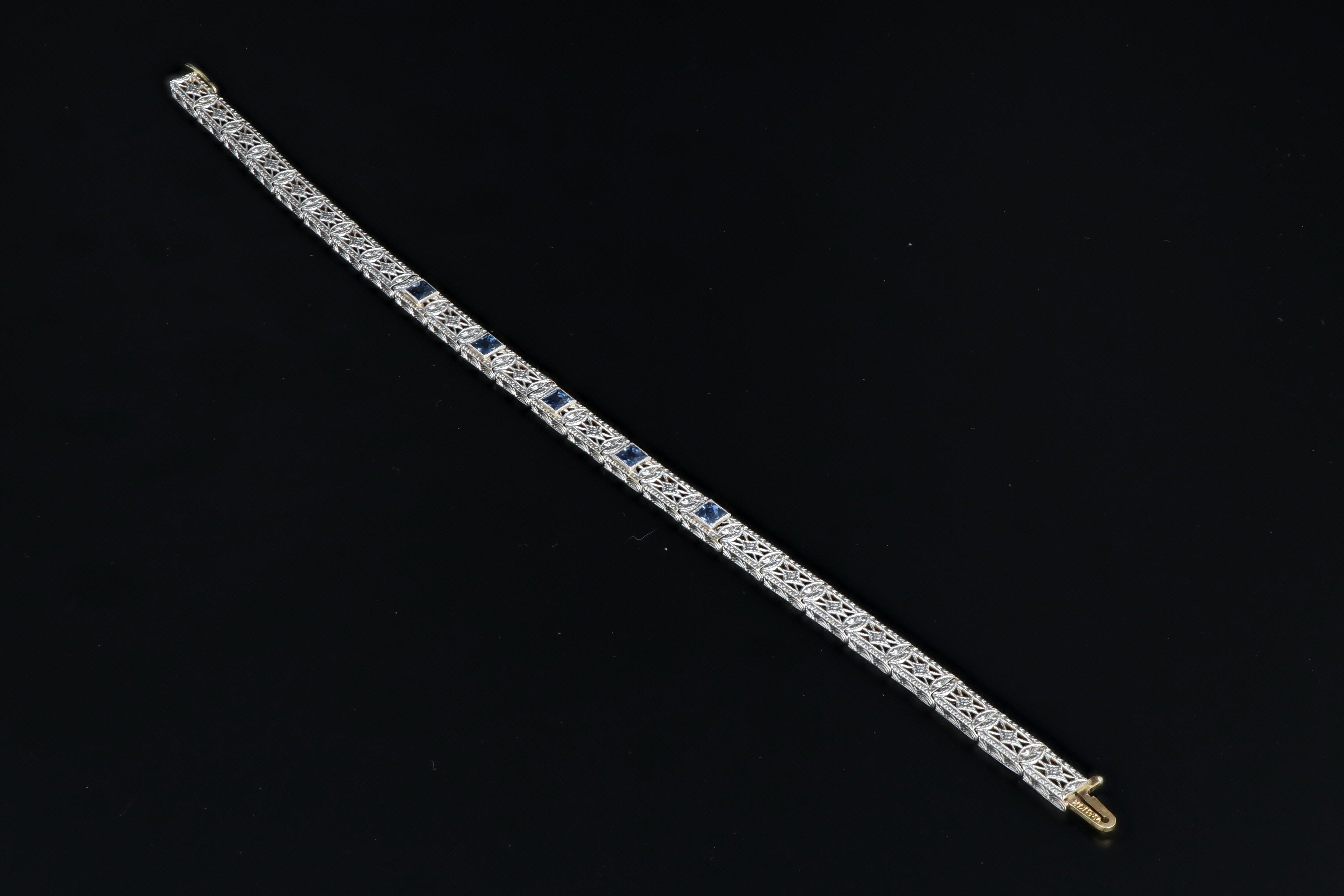 Edwardian 14K & Platinum Wordley, Allsop & Bliss French Cut Sapphire Bracelet. - Queen May