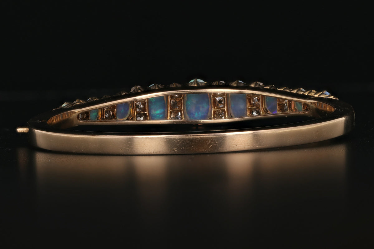 18K Rose Gold Victorian Opal and 2 CTW Old Mine Cut Diamond Bracelet - Queen May