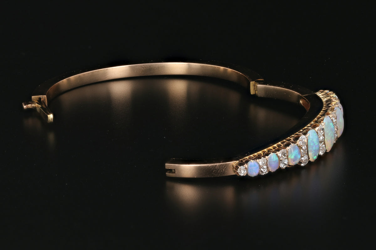 18K Rose Gold Victorian Opal and 2 CTW Old Mine Cut Diamond Bracelet - Queen May