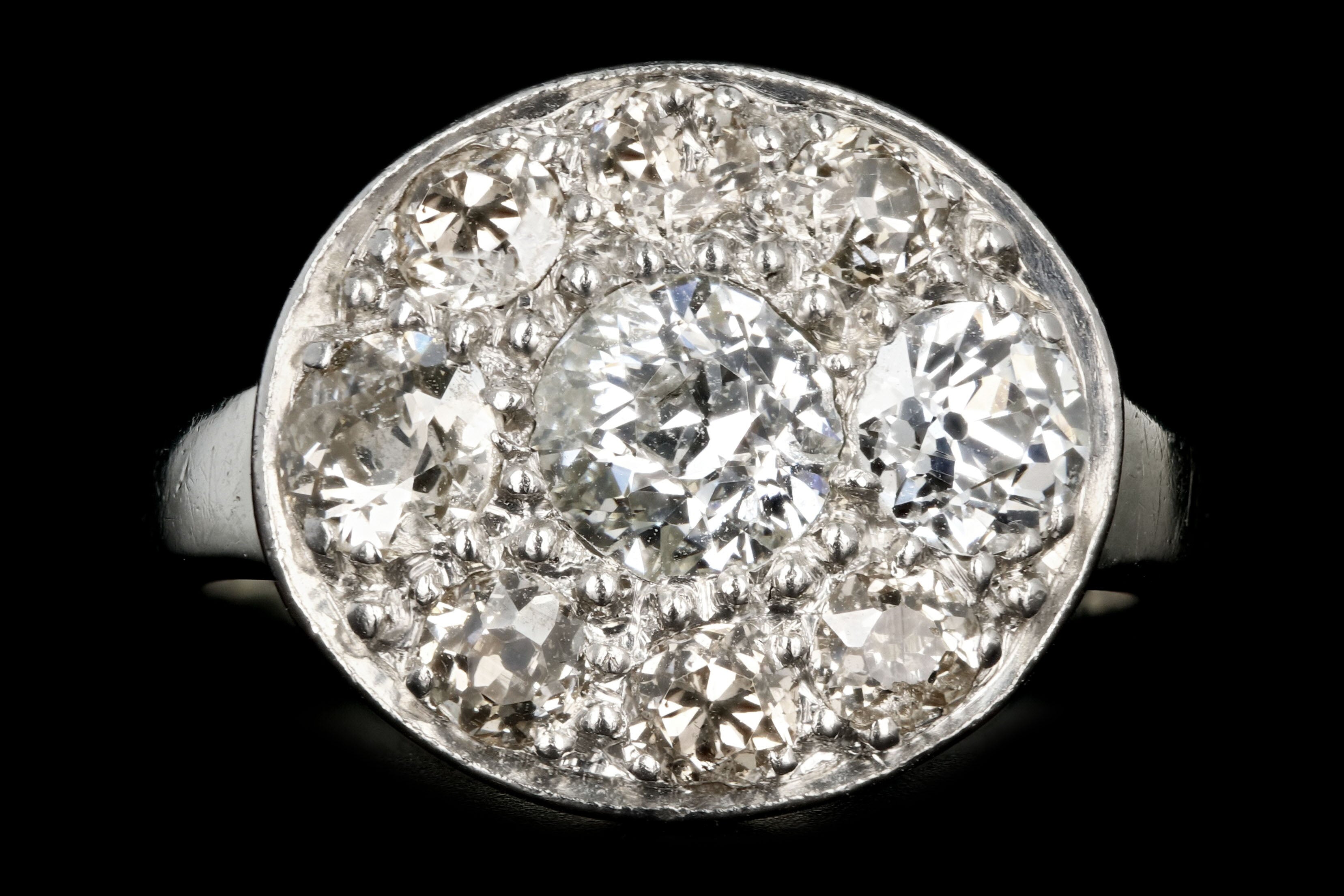 Art Deco 14K White Gold .40 CT Old European Cut Diamond Cluster Ring - Queen May