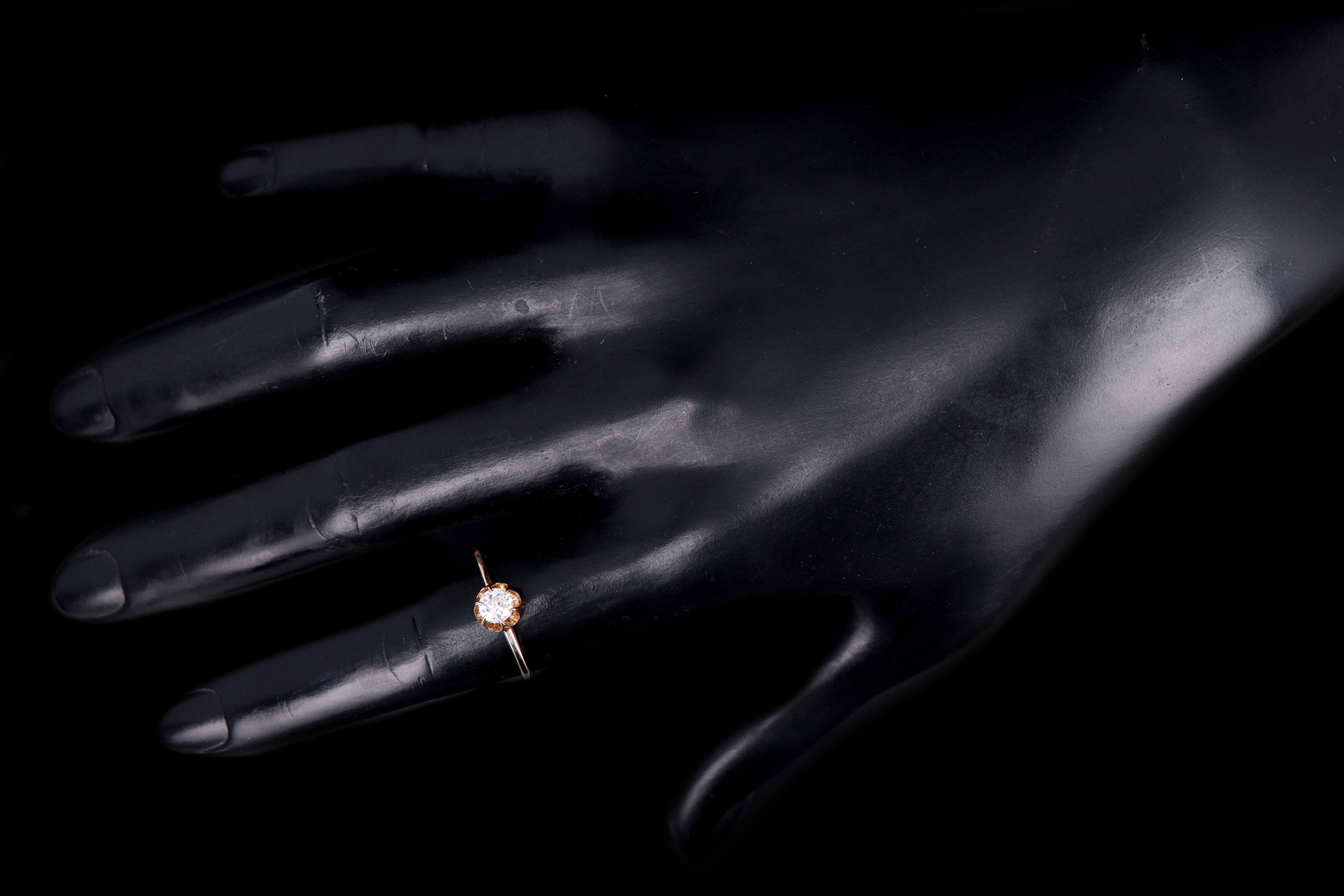 Victorian 14K Rose Gold .40 Carat Old Mine Cut Blecher Mounted Diamond Ring - Queen May