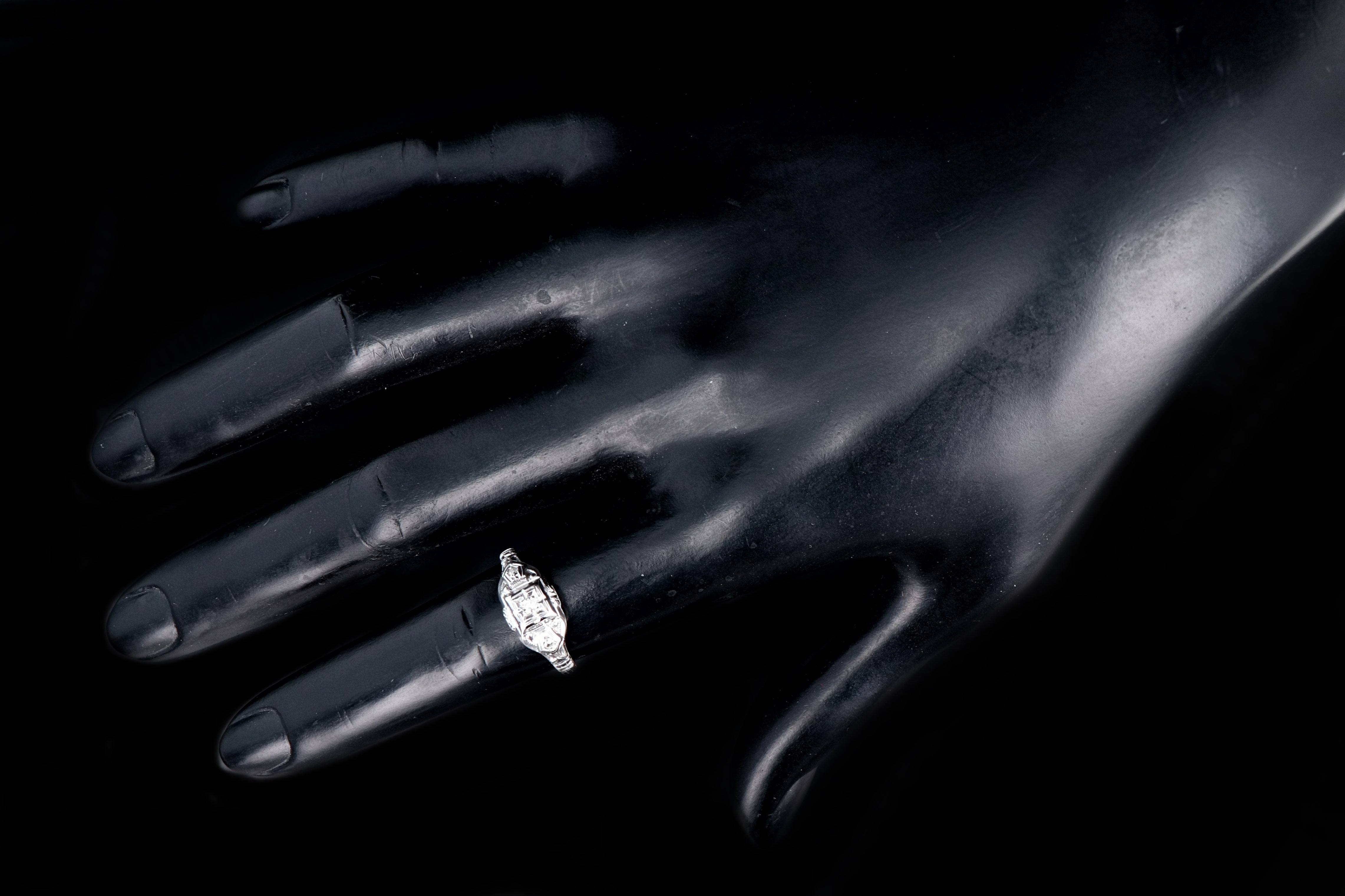 Art Deco 14K White Gold .05CTW Diamond Ring - Queen May