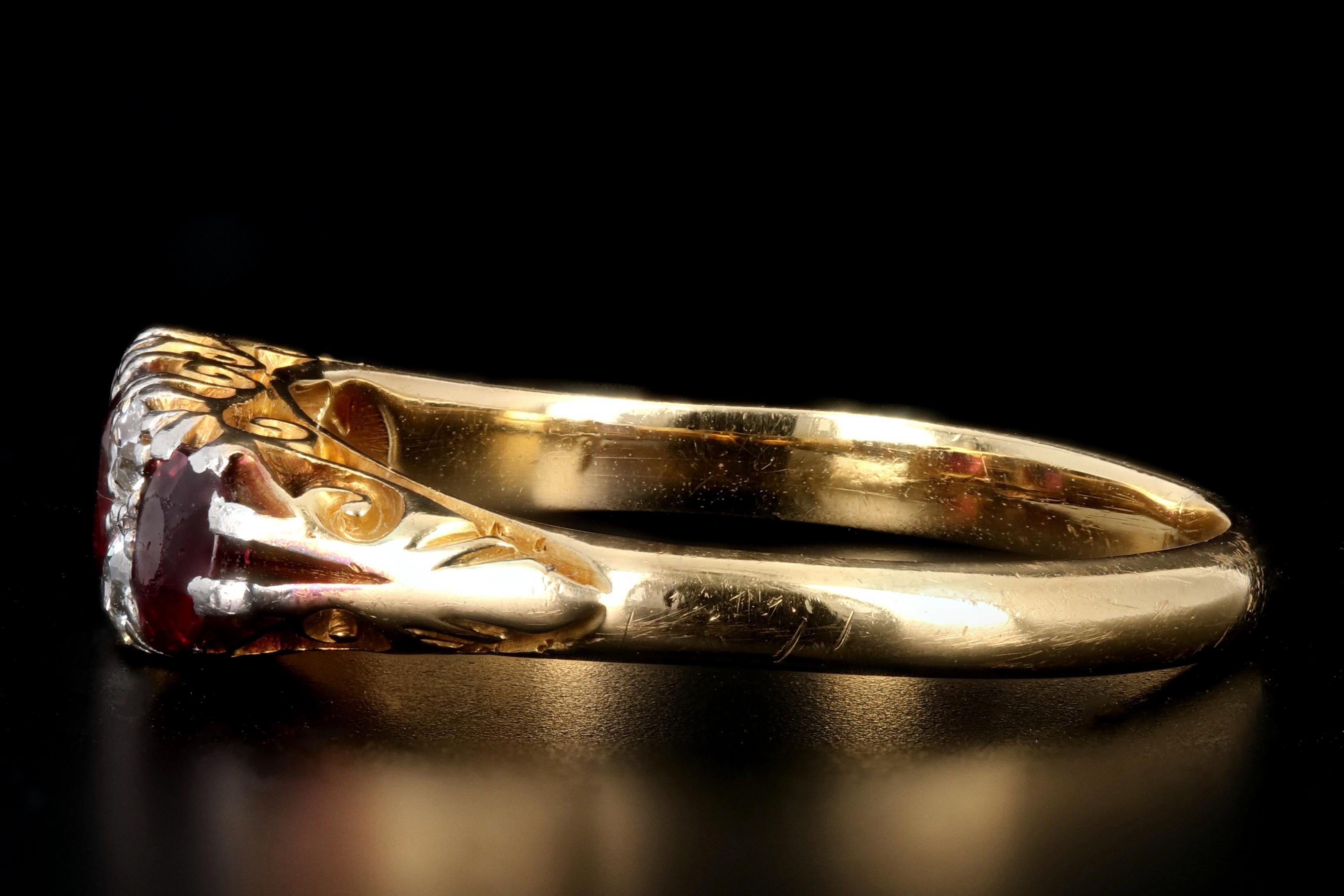 Victorian 18K Yellow Gold .70 CTS Natural Ruby and Diamond Ring - Queen May